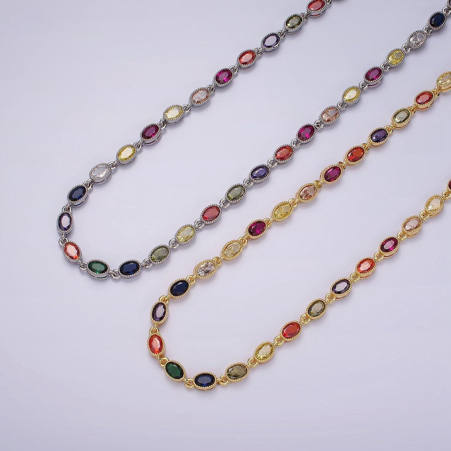 14k gold filled charm necklace | multicolor cz stone charms necklace | oval rainbow zirconia stone necklace for christmas gift wa2246