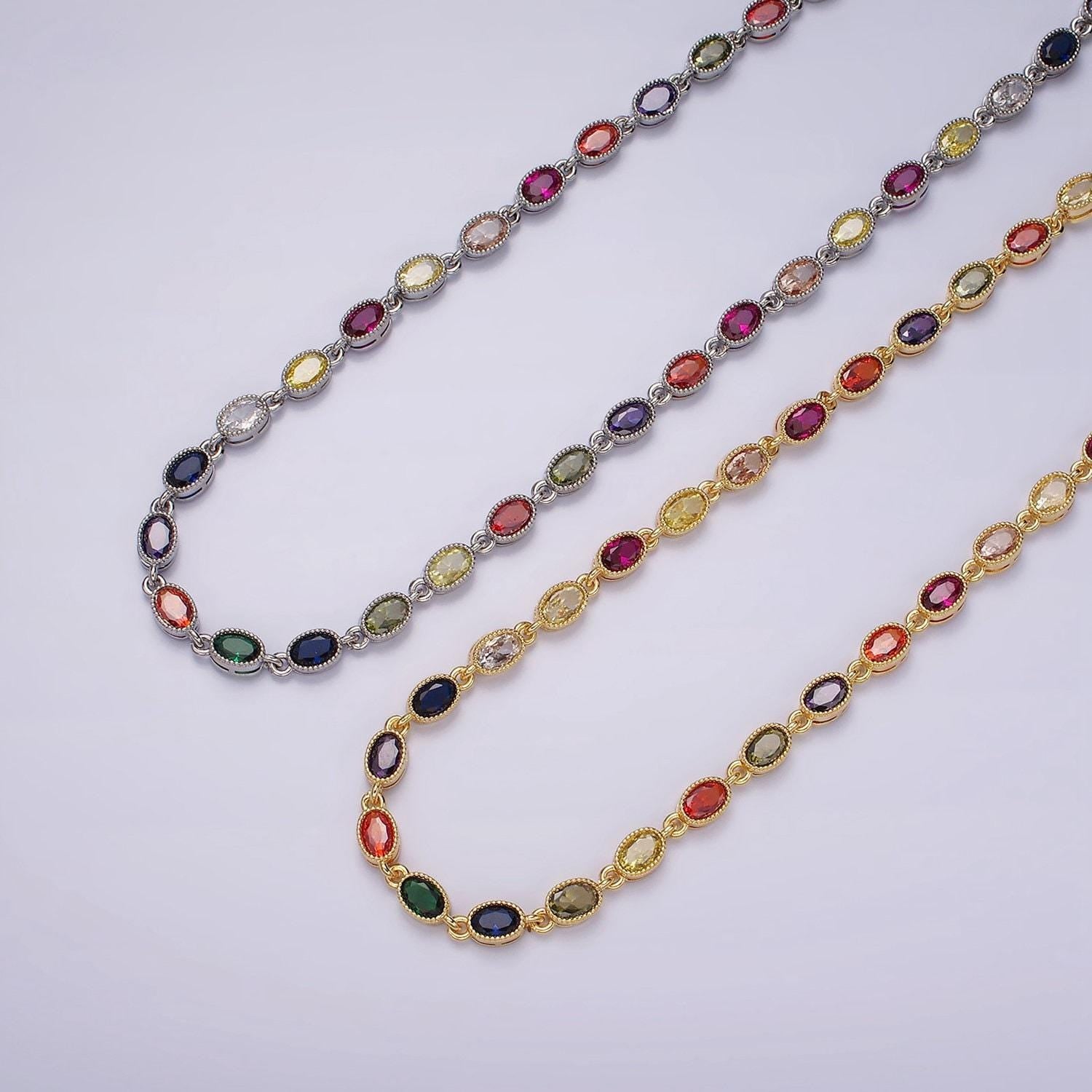 14k gold filled charm necklace | multicolor cz stone charms necklace | oval rainbow zirconia stone necklace for christmas gift wa2246