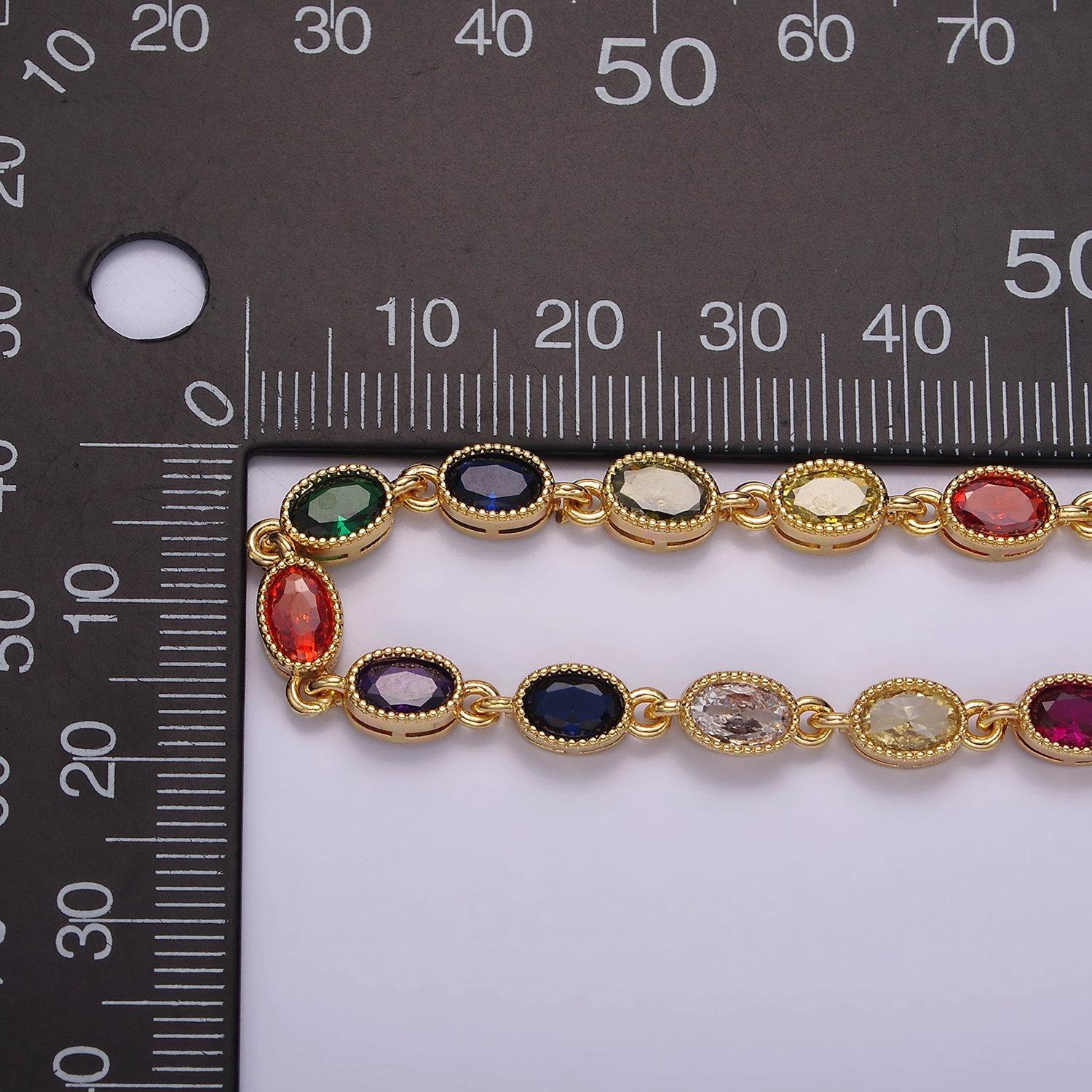 14k gold filled charm necklace | multicolor cz stone charms necklace | oval rainbow zirconia stone necklace for christmas gift wa2246