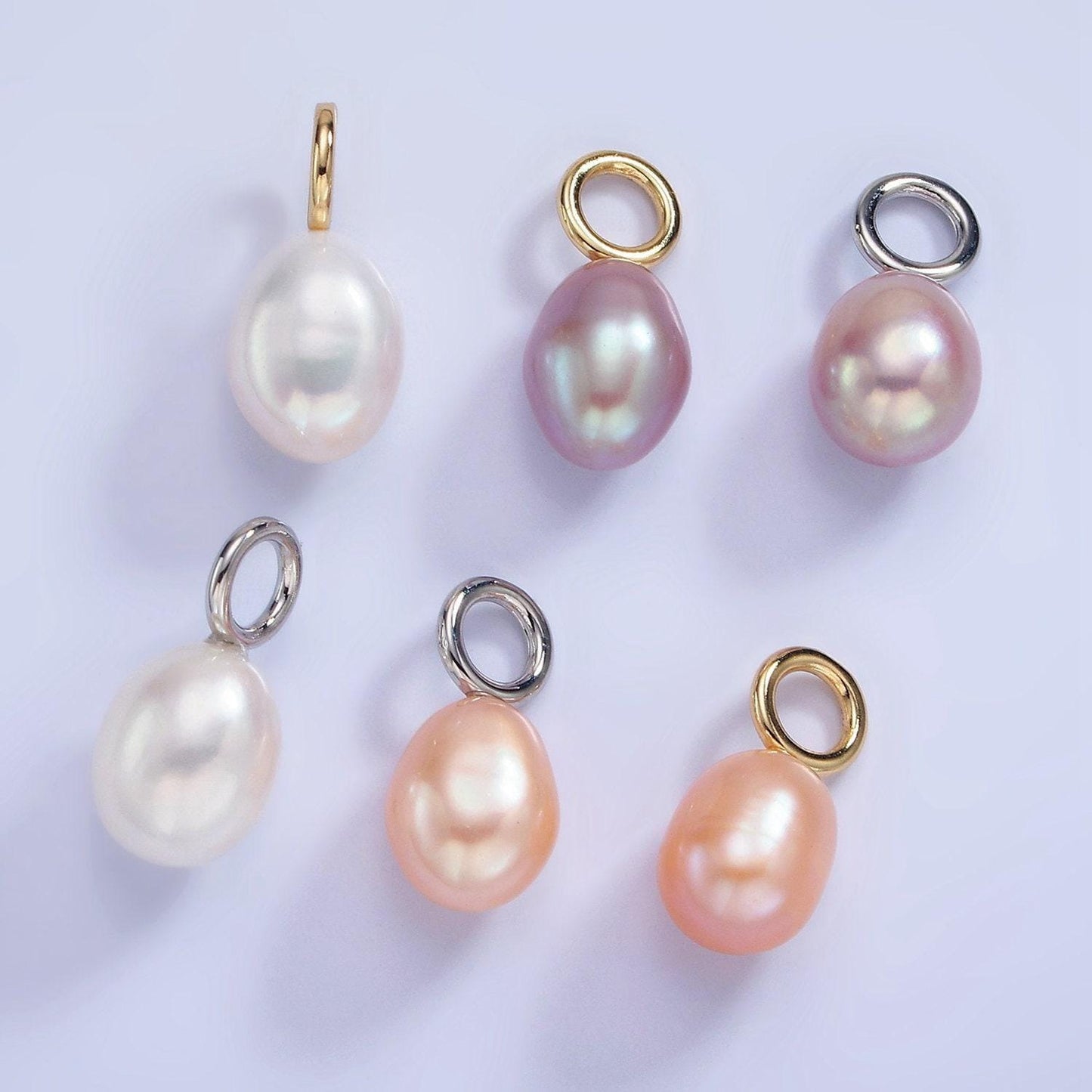14k gold filled pink, white, purple oval freshwater pearl drop pendant | p1675 - p1677