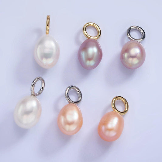 14k gold filled pink, white, purple oval freshwater pearl drop pendant | p1675 - p1677