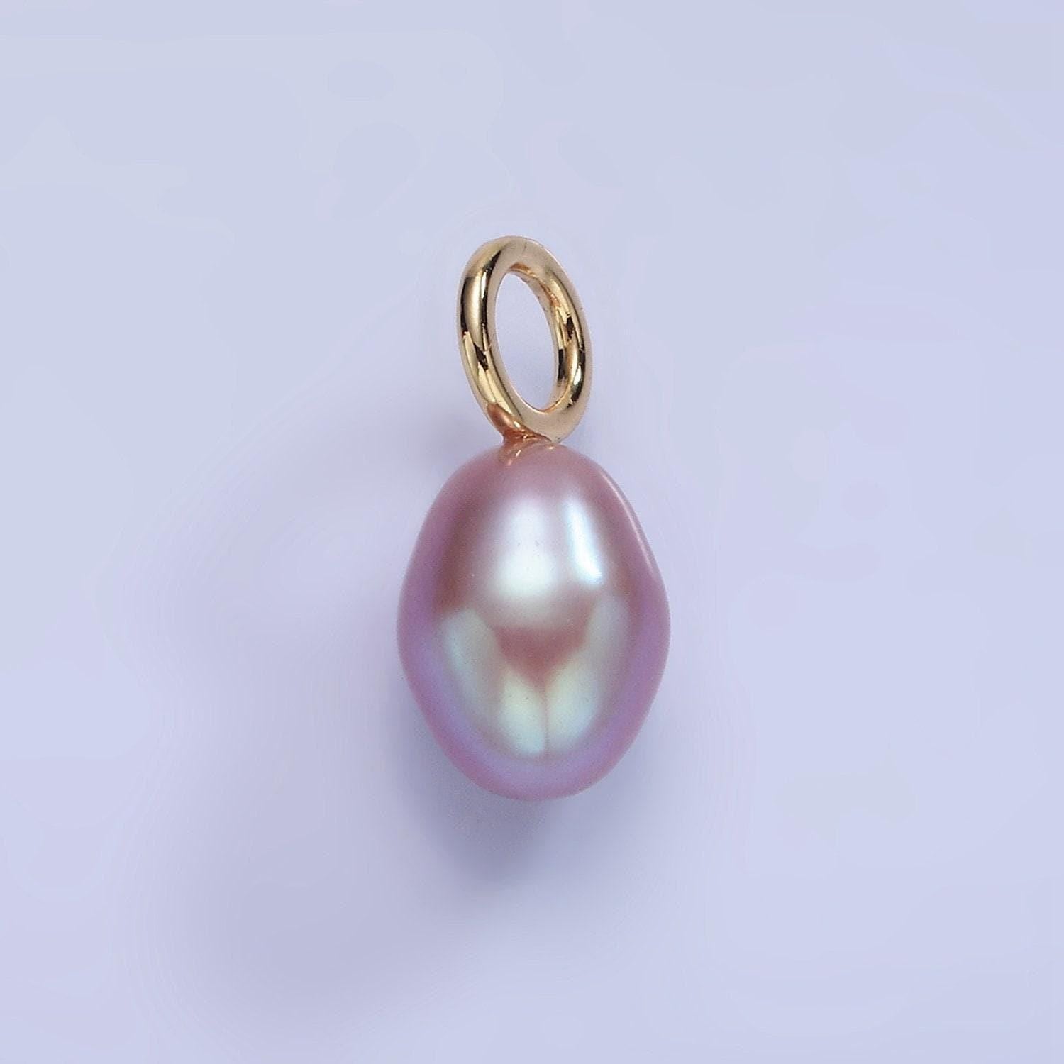 14k gold filled pink, white, purple oval freshwater pearl drop pendant | p1675 - p1677