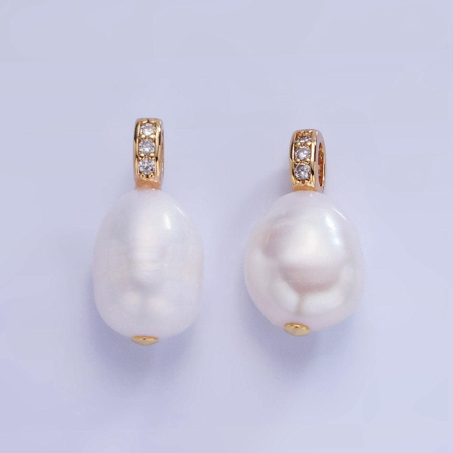 14k gold filled ringed white freshwater pearl micro paved cz bail pendant | p-1735
