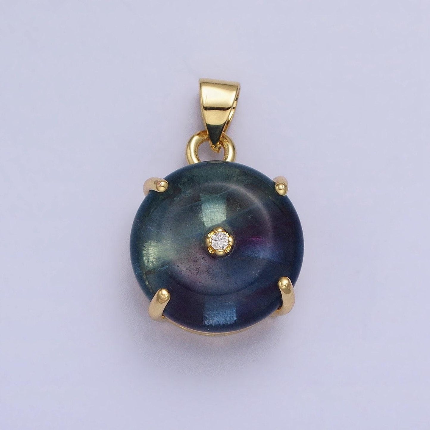 24k gold filled gemstone donut pendant, crystal donut necklace charm amazonite, fluorite natural stone charm aa317