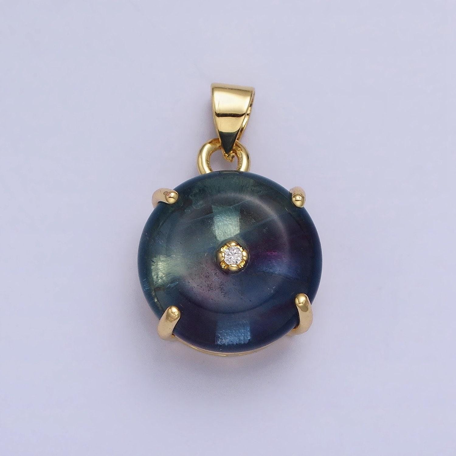 24k gold filled gemstone donut pendant, crystal donut necklace charm amazonite, fluorite natural stone charm aa317