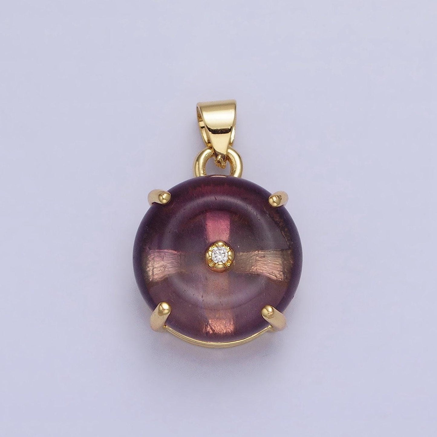 24k gold filled gemstone donut pendant, crystal donut necklace charm amazonite, fluorite natural stone charm aa317