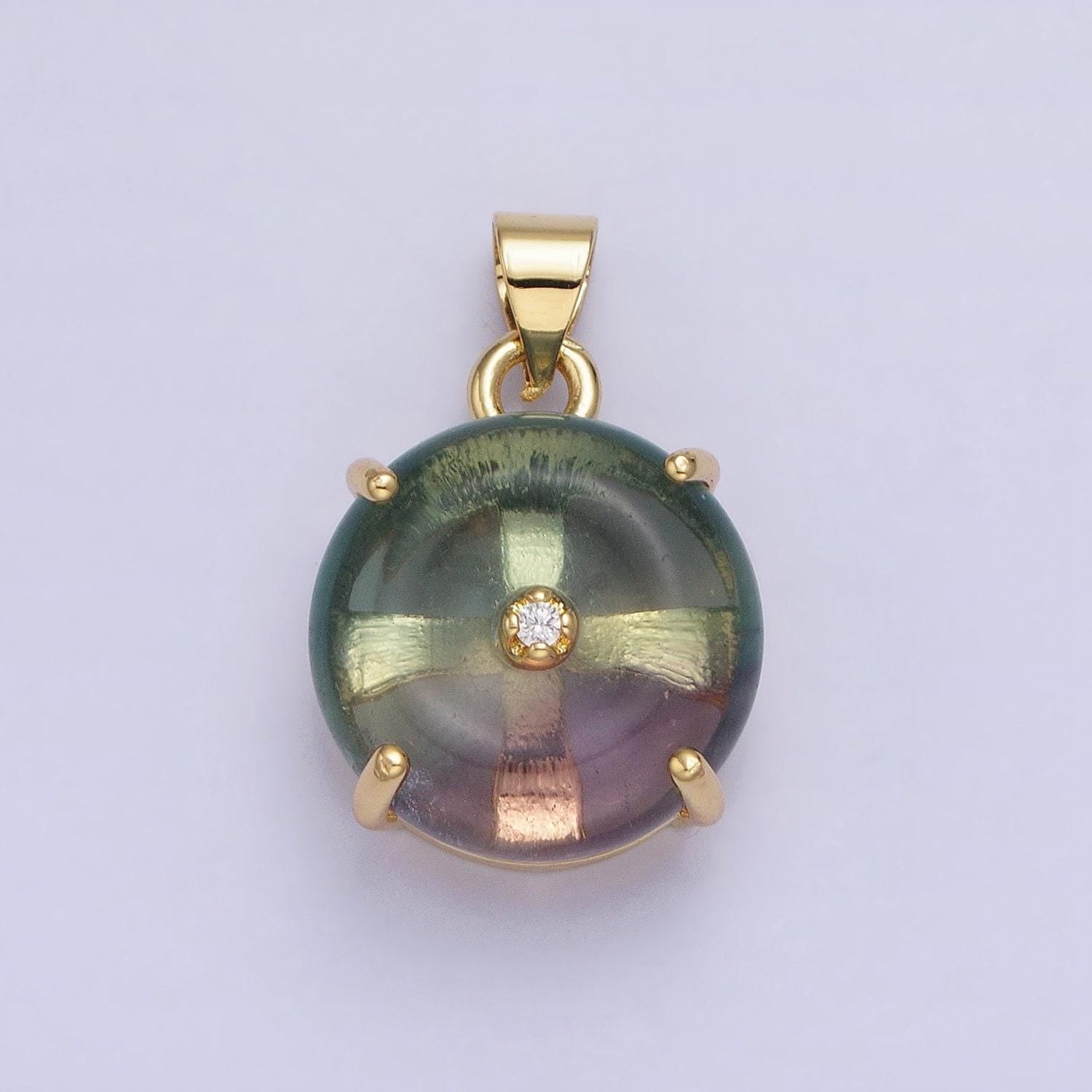 24k gold filled gemstone donut pendant, crystal donut necklace charm amazonite, fluorite natural stone charm aa317