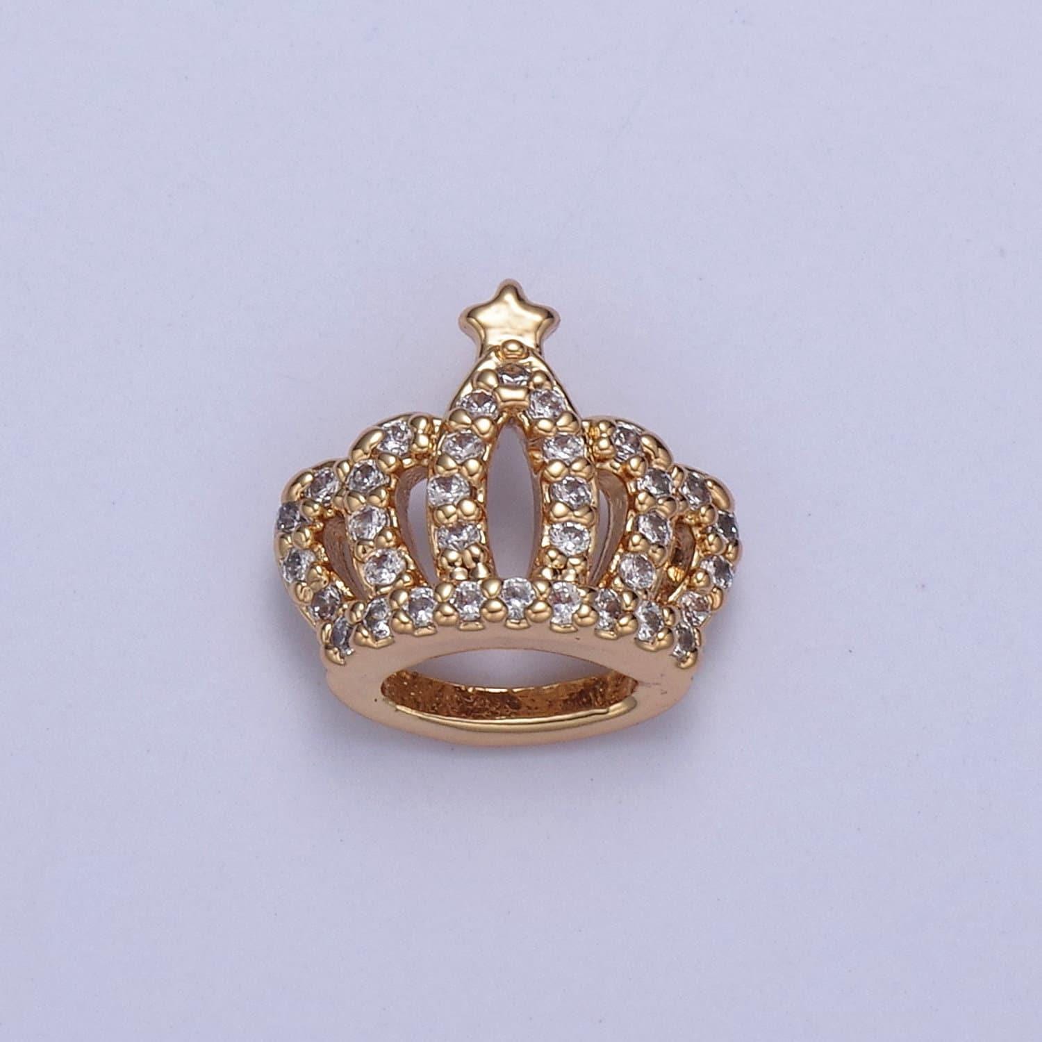 Dainty queen princess crown tiara with star cz pendant charm, micro pave gold filled charm for earring bracelet necklace - n426
