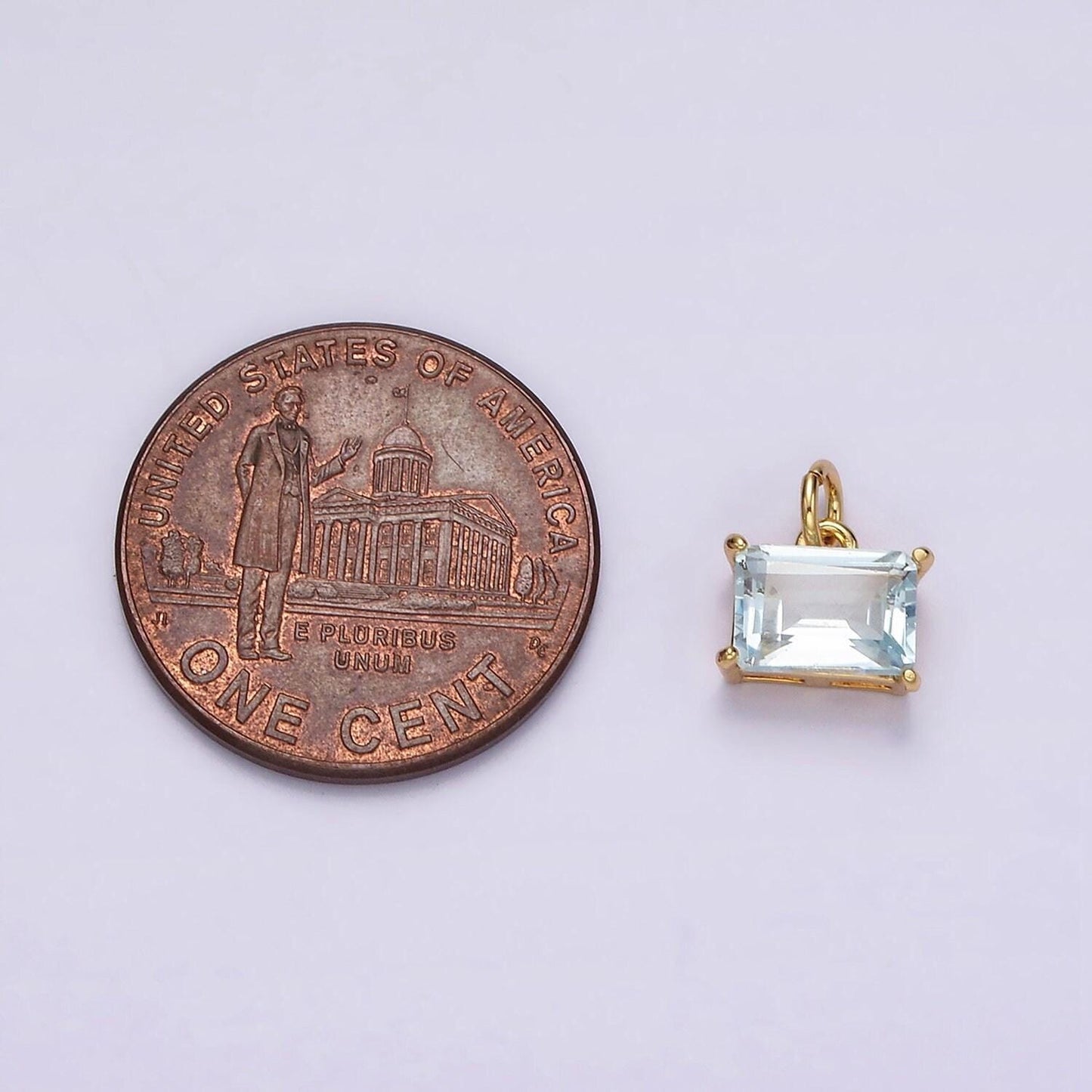 14k gold filled baby blue baguette cz sideway minimalist add-on charm | ac843