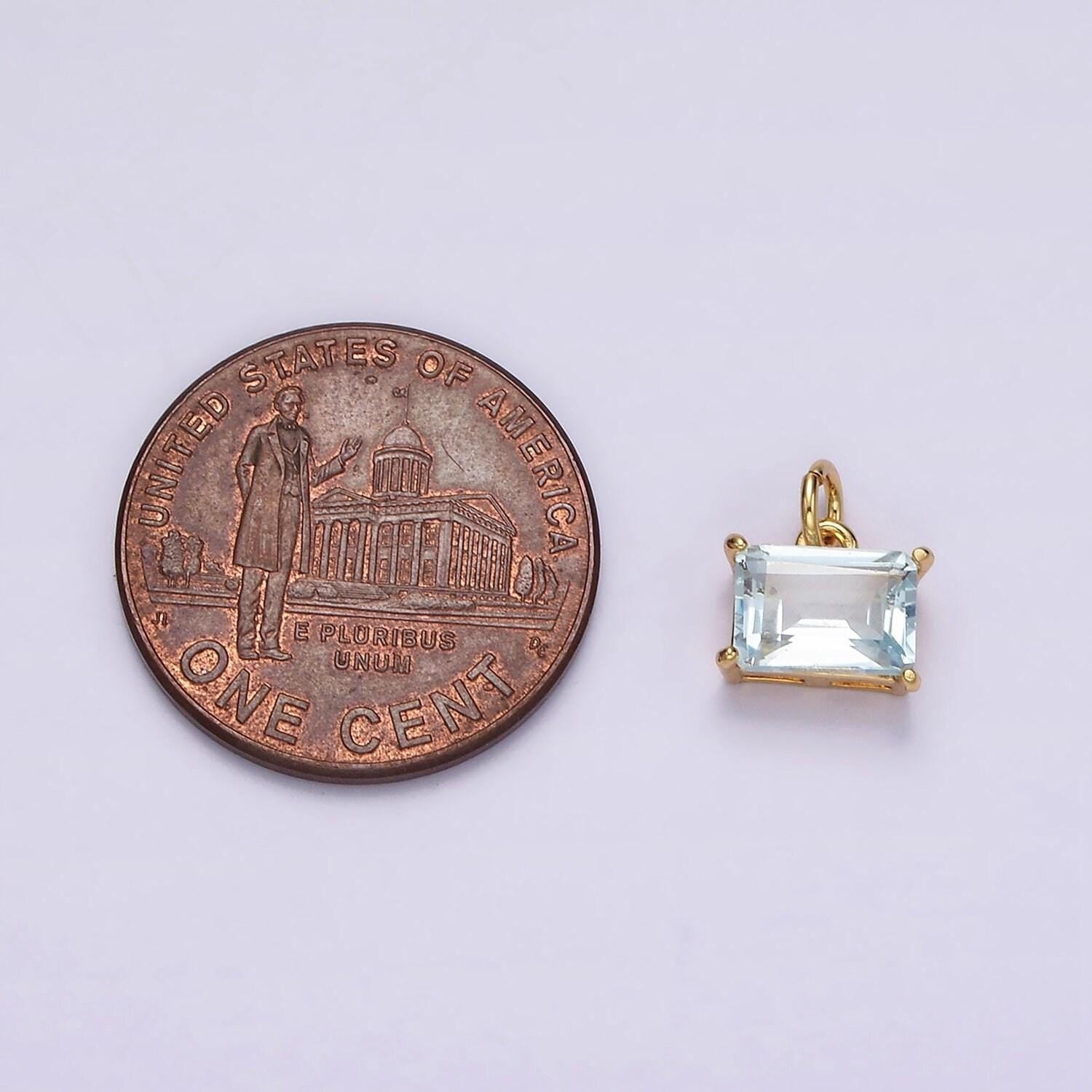 14k gold filled baby blue baguette cz sideway minimalist add-on charm | ac843