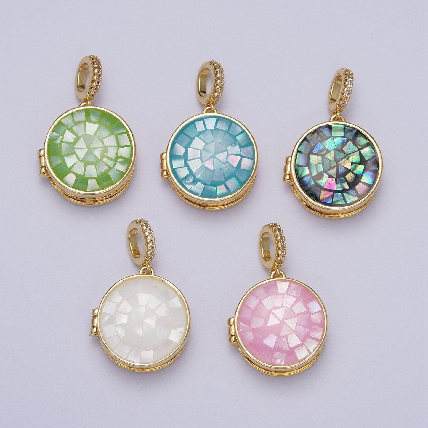 24k gold filled virgin mary shell round heart locket charm necklace, abalone pink blue white green shell for religious necklace pendant h080