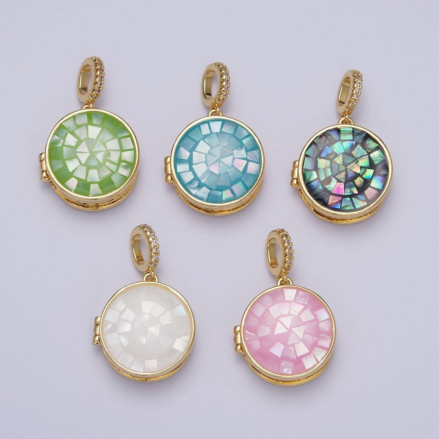 24k gold filled virgin mary shell round heart locket charm necklace, abalone pink blue white green shell for religious necklace pendant h080