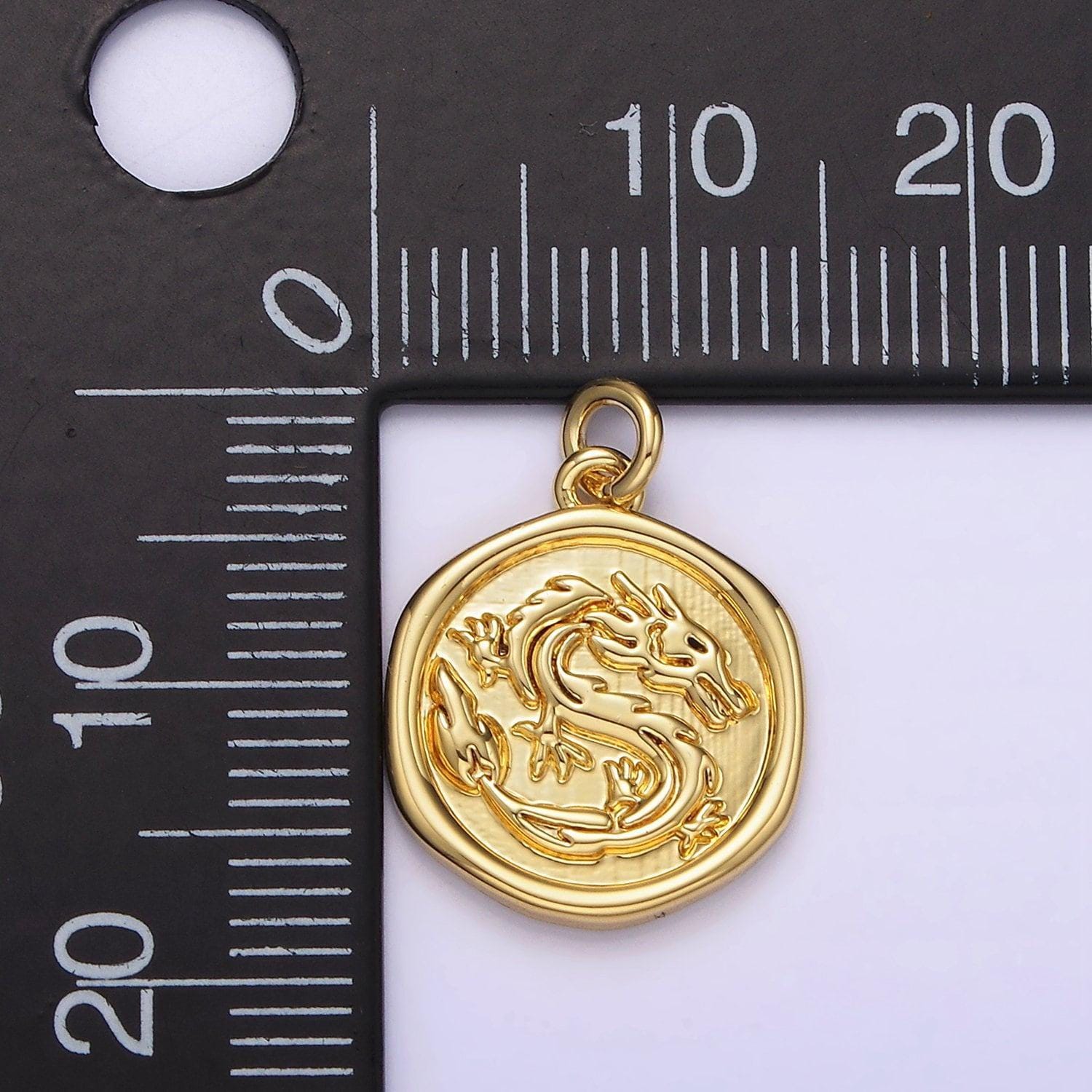 Mini gold dragon zodiac chinese animal round coin charm | ag282