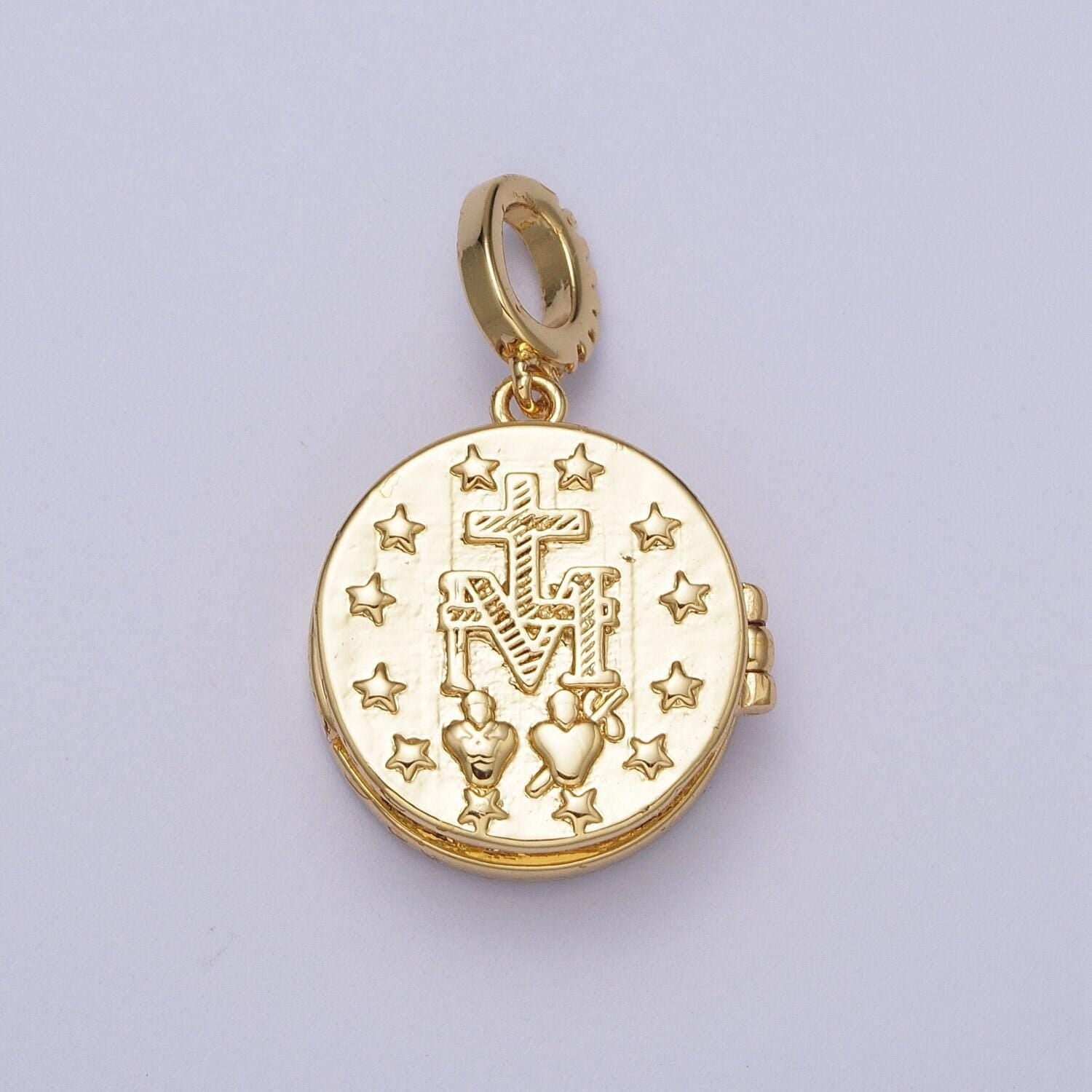 24k gold filled virgin mary shell round heart locket charm necklace, abalone pink blue white green shell for religious necklace pendant h080
