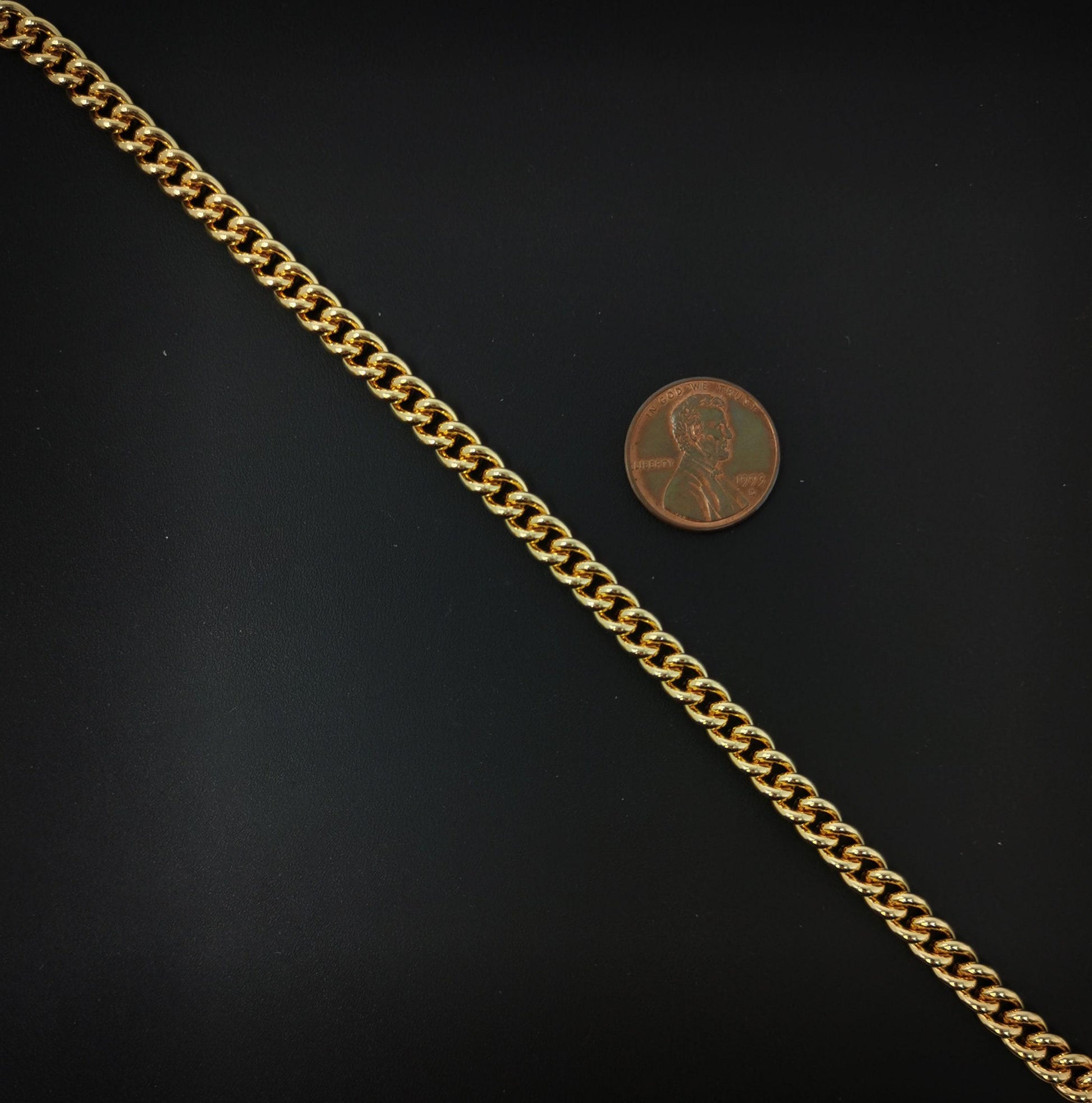 6.7mm gold cuban curb chain by yard, cuban curb chain by foot, wholesale bulk roll chain for jewelry making, thickness 1.8mm,75