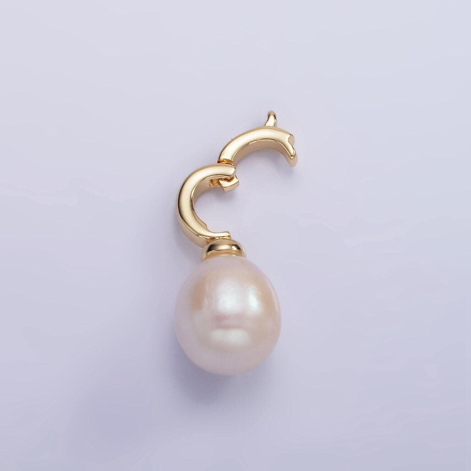 14k gold filled 19.3mm open bail ringed white freshwater pearl teardrop pendant for minimalist jewelry making supply | p1696