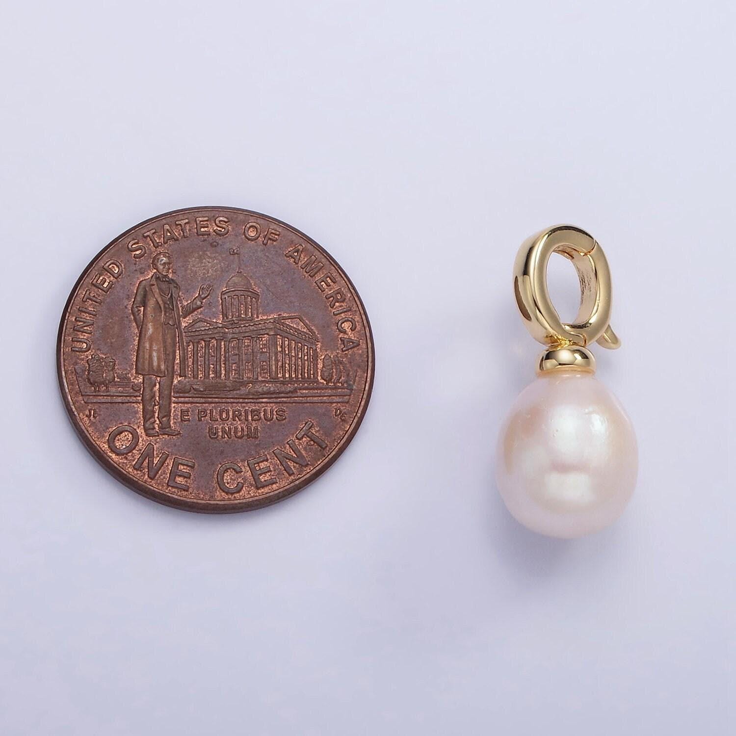 14k gold filled 19.3mm open bail ringed white freshwater pearl teardrop pendant for minimalist jewelry making supply | p1696