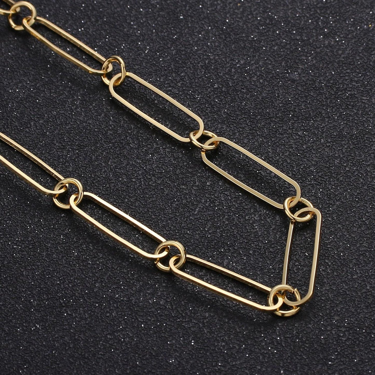 Paper clip-shaped chain, large cable chain, thin slim oval link chain, 24k gold over brass 7x22mm, 281