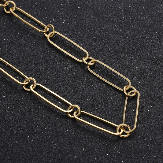 Paper clip-shaped chain, large cable chain, thin slim oval link chain, 24k gold over brass 7x22mm, 281