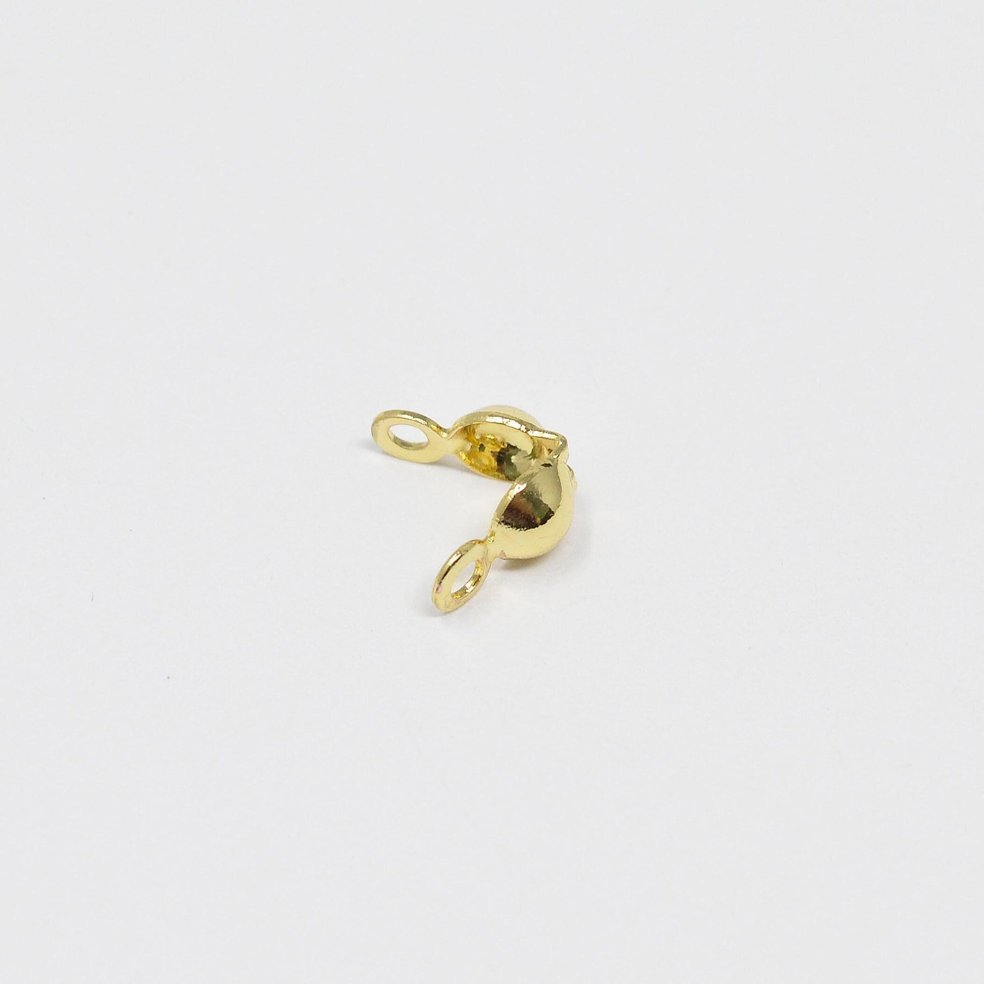 1x gold clamshell end tip beads 3.9mm diameter, ball chain clasps gold clasp for connector ball chain crimp beads l-166