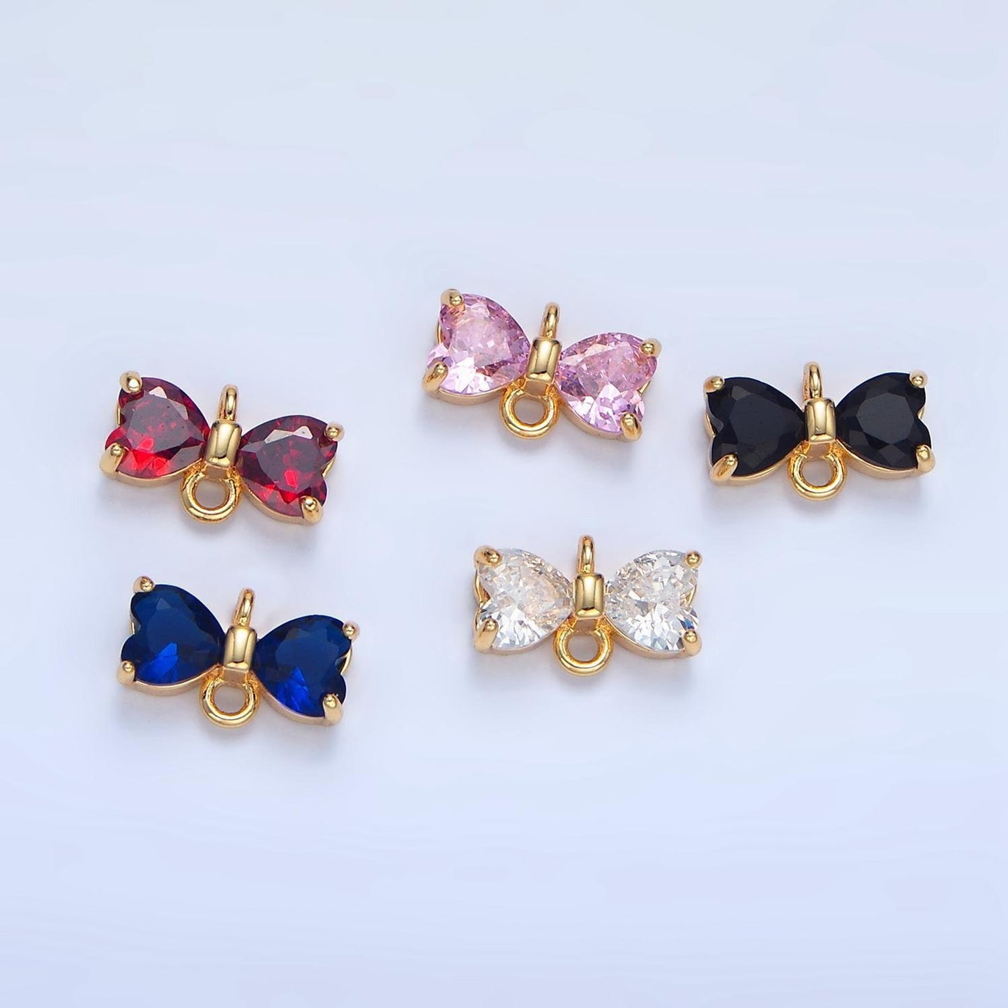1x black pink cubic bow zirconia 14k gold filled charm connector, bow pendant, cz bow charms with open link for necklace bracelet f641