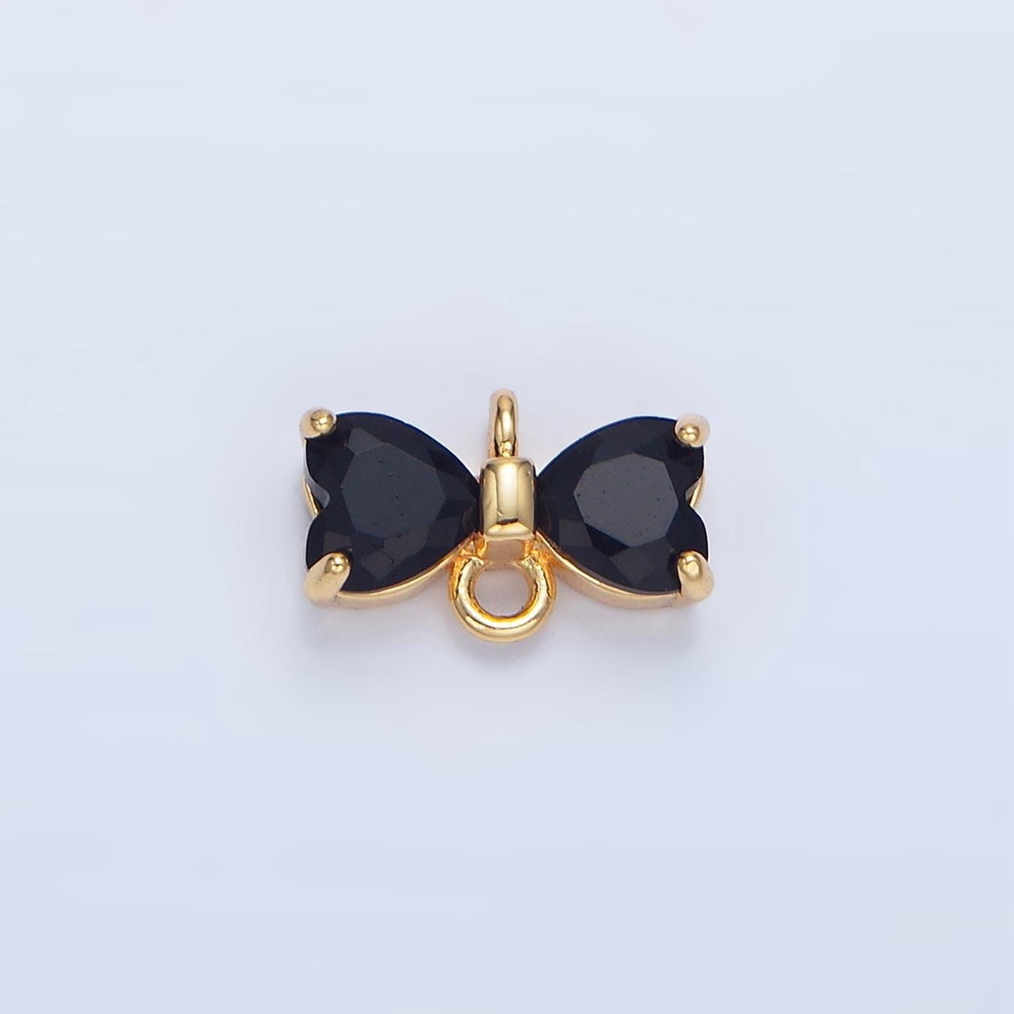 1x black pink cubic bow zirconia 14k gold filled charm connector, bow pendant, cz bow charms with open link for necklace bracelet f641