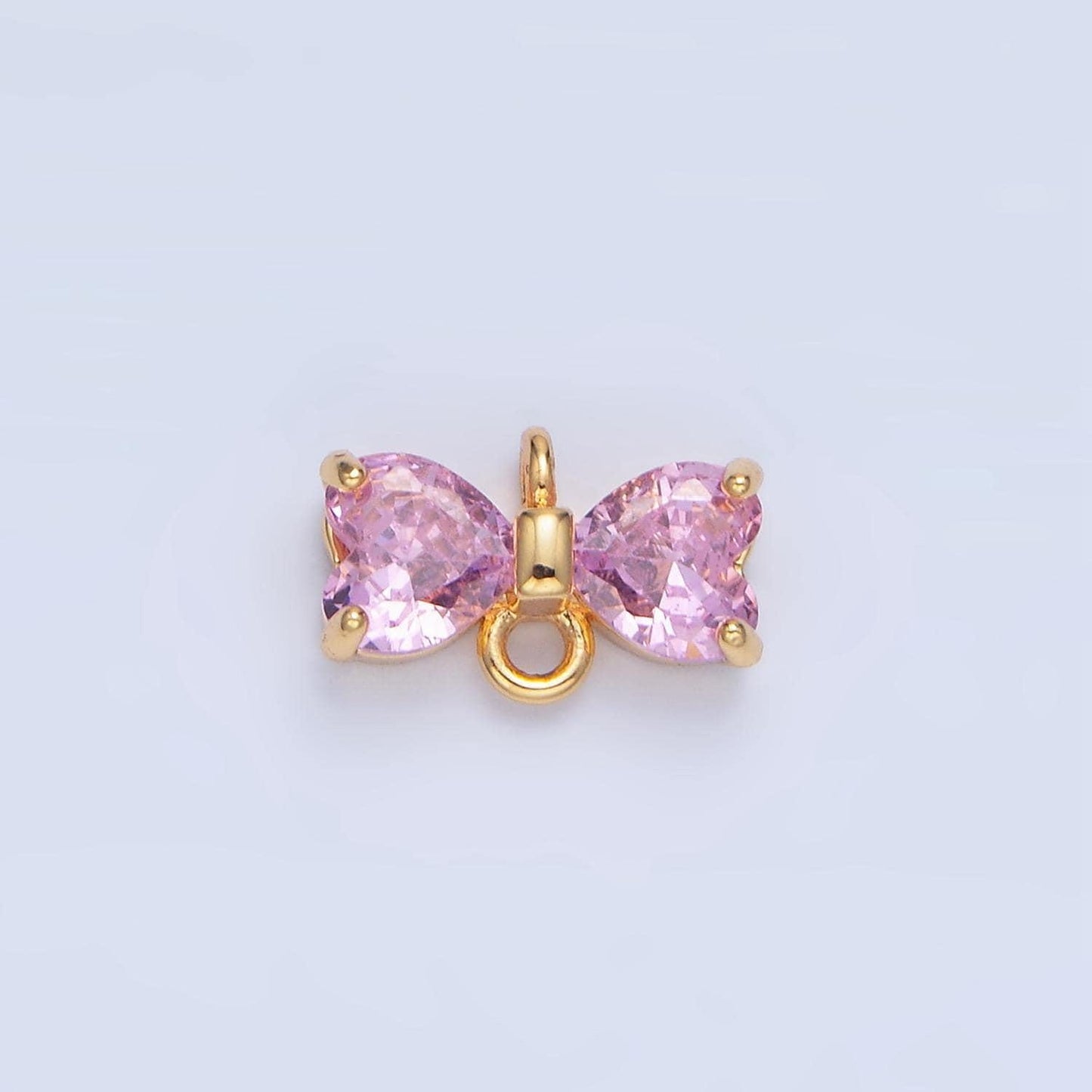 1x black pink cubic bow zirconia 14k gold filled charm connector, bow pendant, cz bow charms with open link for necklace bracelet f641