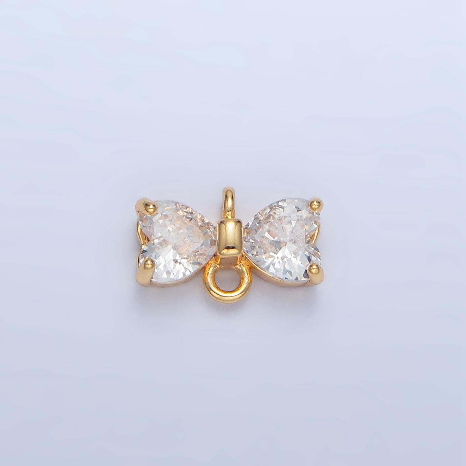 1x black pink cubic bow zirconia 14k gold filled charm connector, bow pendant, cz bow charms with open link for necklace bracelet f641