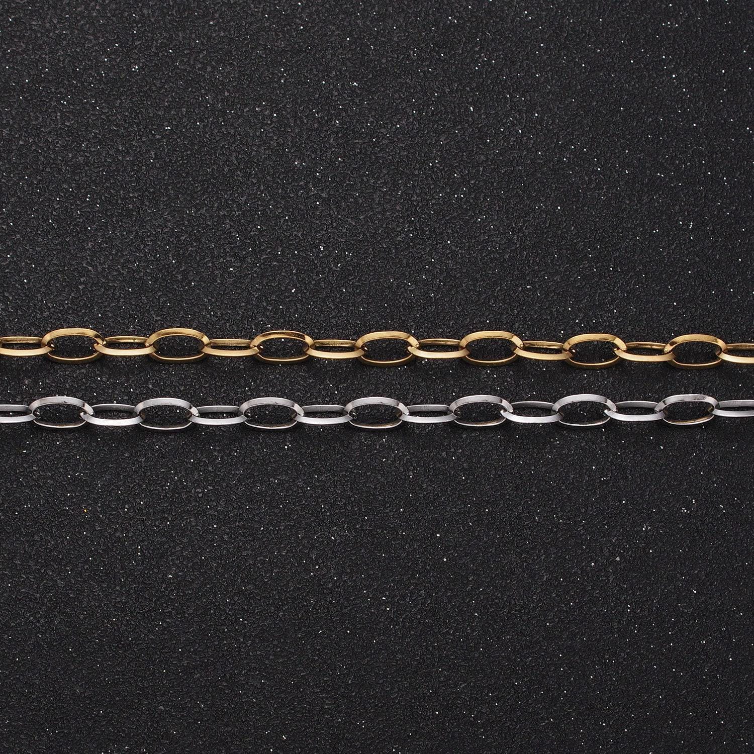 Stainless steel 5x7mm cable charm tarnish-free unfinished chain by yard oval paper clip chain wholesale chain | roll-1356 roll-1357