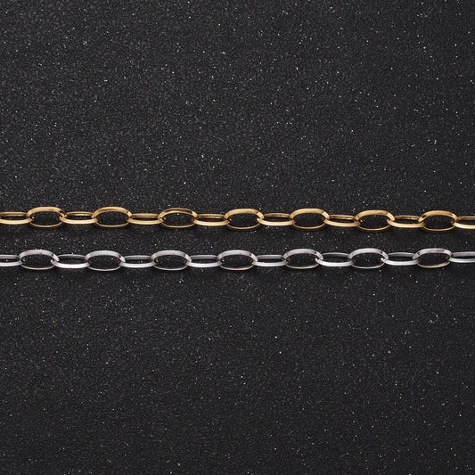 Stainless steel 5x7mm cable charm tarnish-free unfinished chain by yard oval paper clip chain wholesale chain | roll-1356 roll-1357