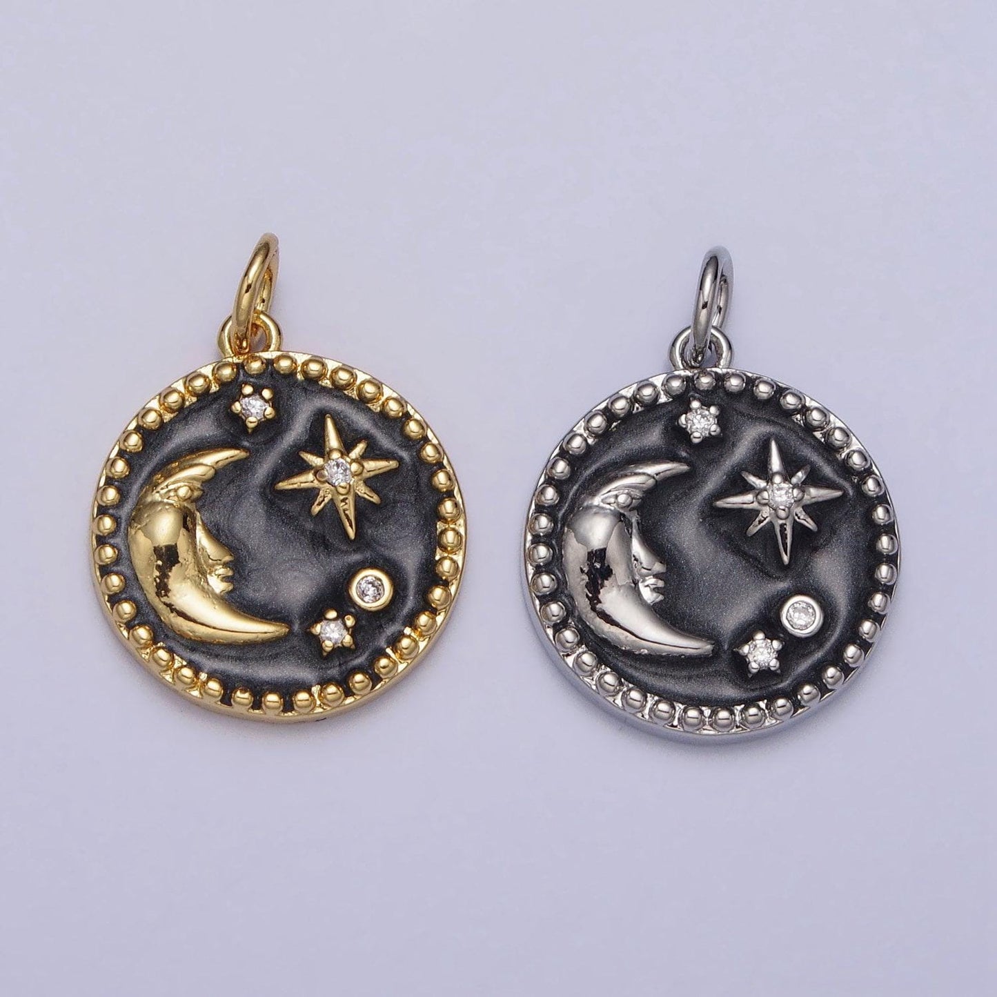 Black enamel crescent moon charm celestial pendant enamel starry night jewelry pendant add on necklace bracelet charm ac254