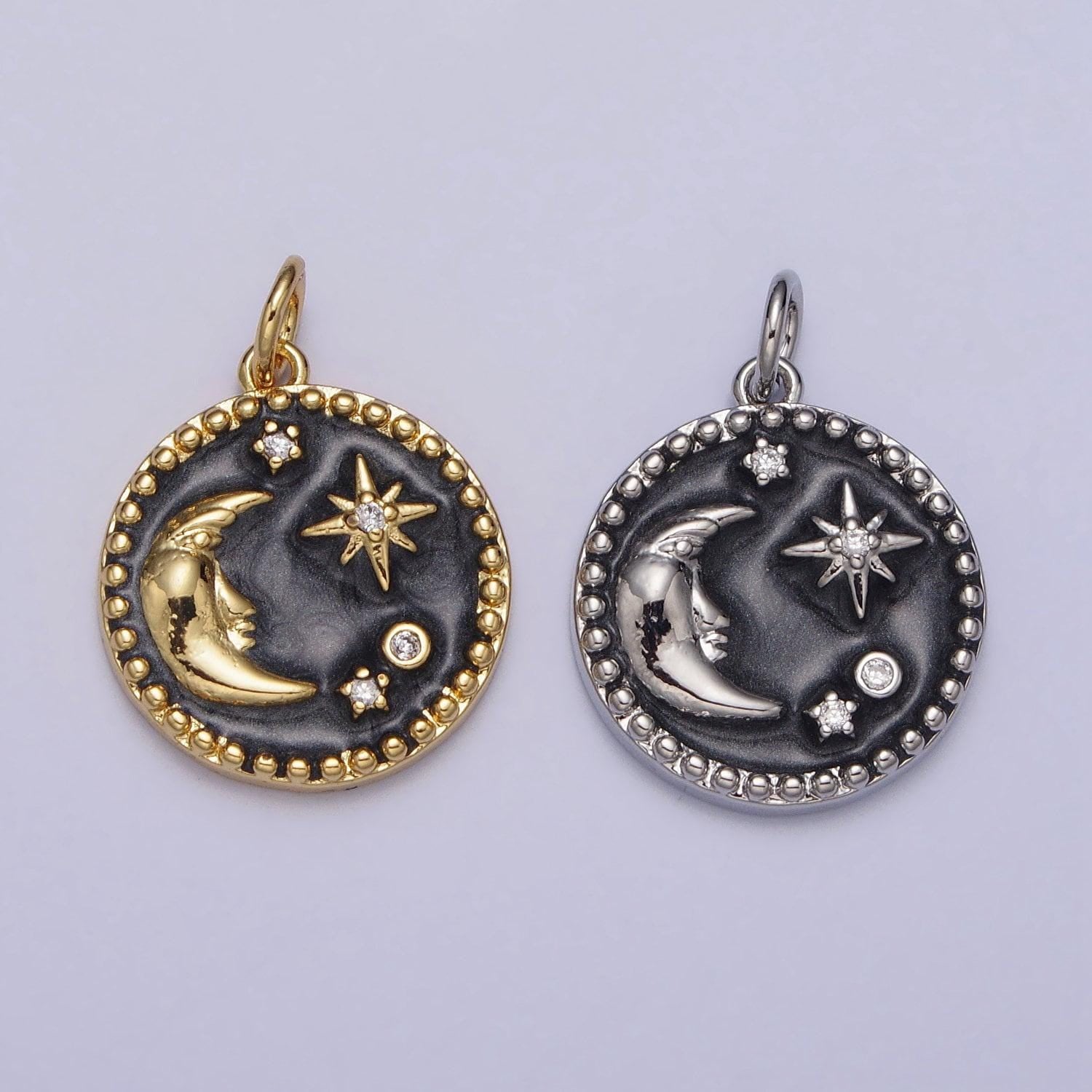 Black enamel crescent moon charm celestial pendant enamel starry night jewelry pendant add on necklace bracelet charm ac254