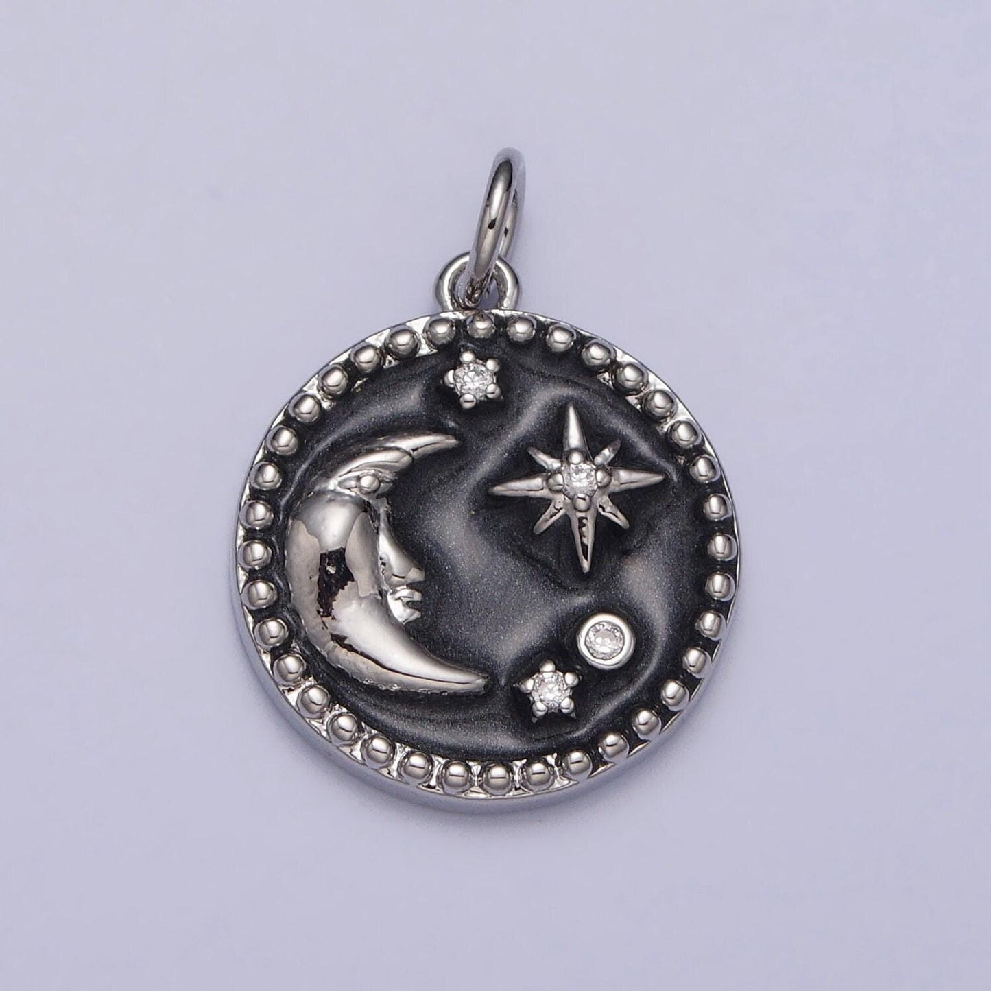 Black enamel crescent moon charm celestial pendant enamel starry night jewelry pendant add on necklace bracelet charm ac254