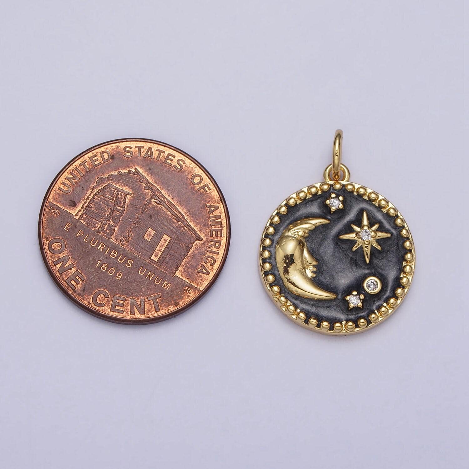 Black enamel crescent moon charm celestial pendant enamel starry night jewelry pendant add on necklace bracelet charm ac254