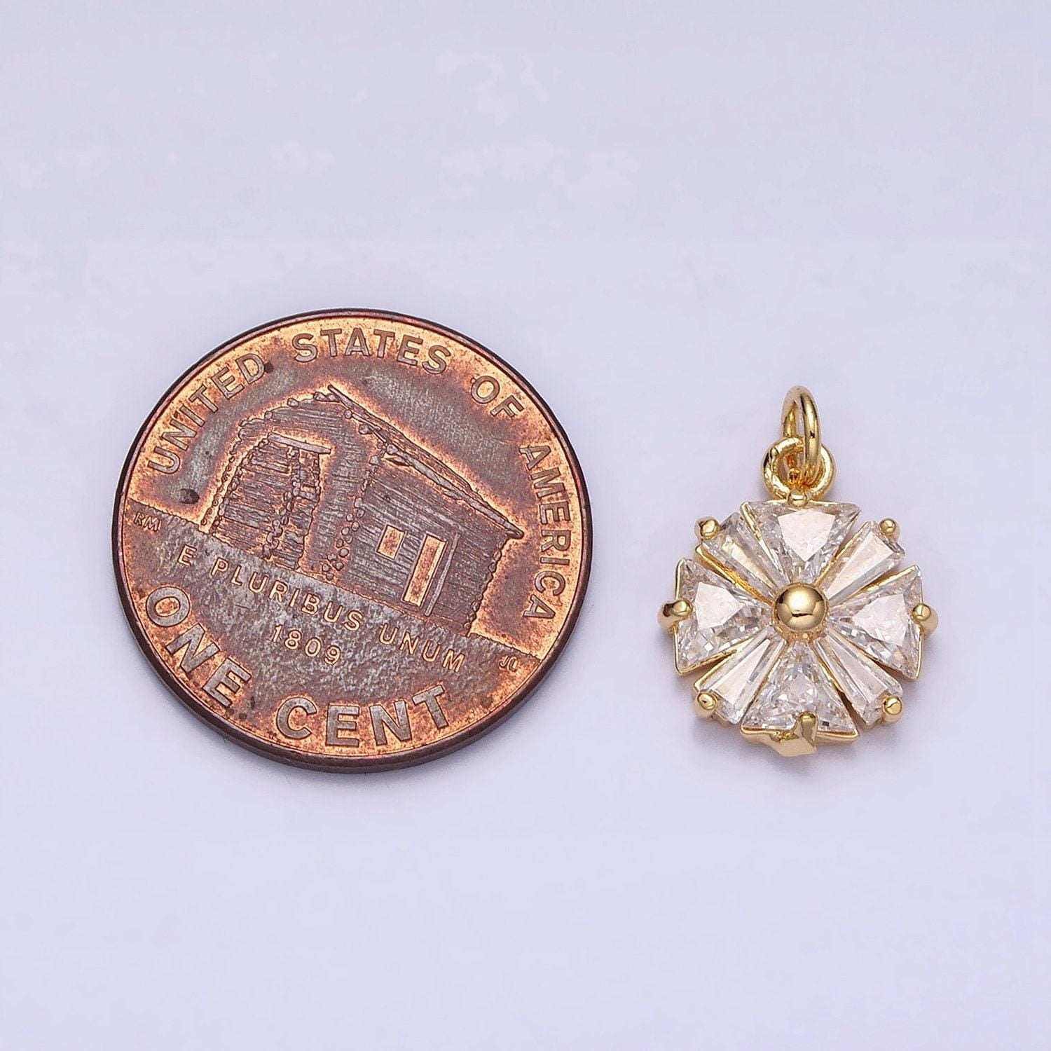 Gold, silver flower cz clear geometric triangle baguette add-on charm | ac1237 ac1238