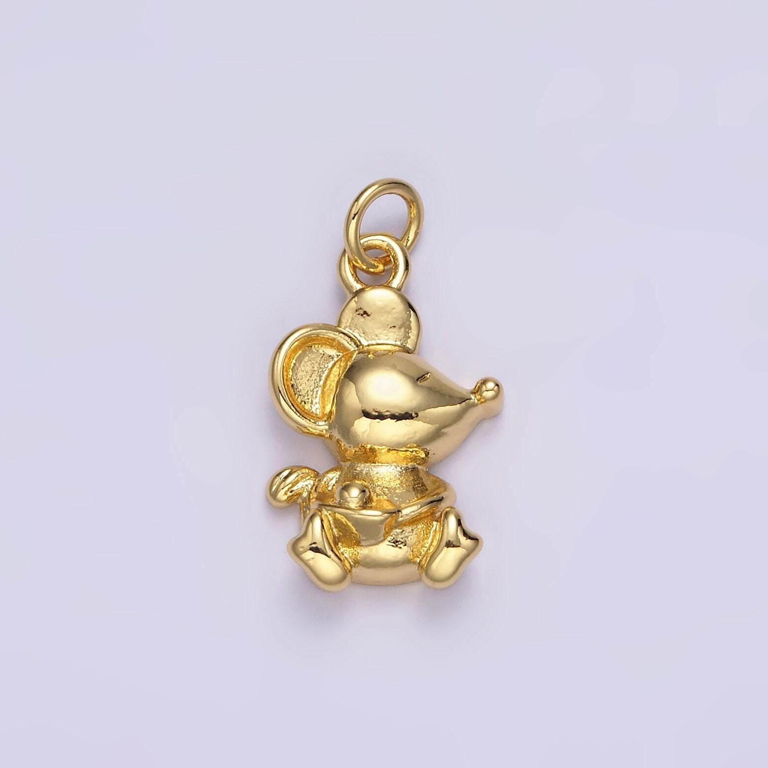 14k gold filled walking, sitting mouse mice animal charm | n1039 n1040