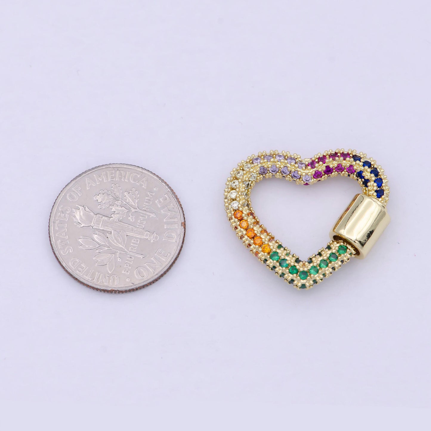 Multi color gold fill heart screw lock clasp cz micro pave carabiner k-025