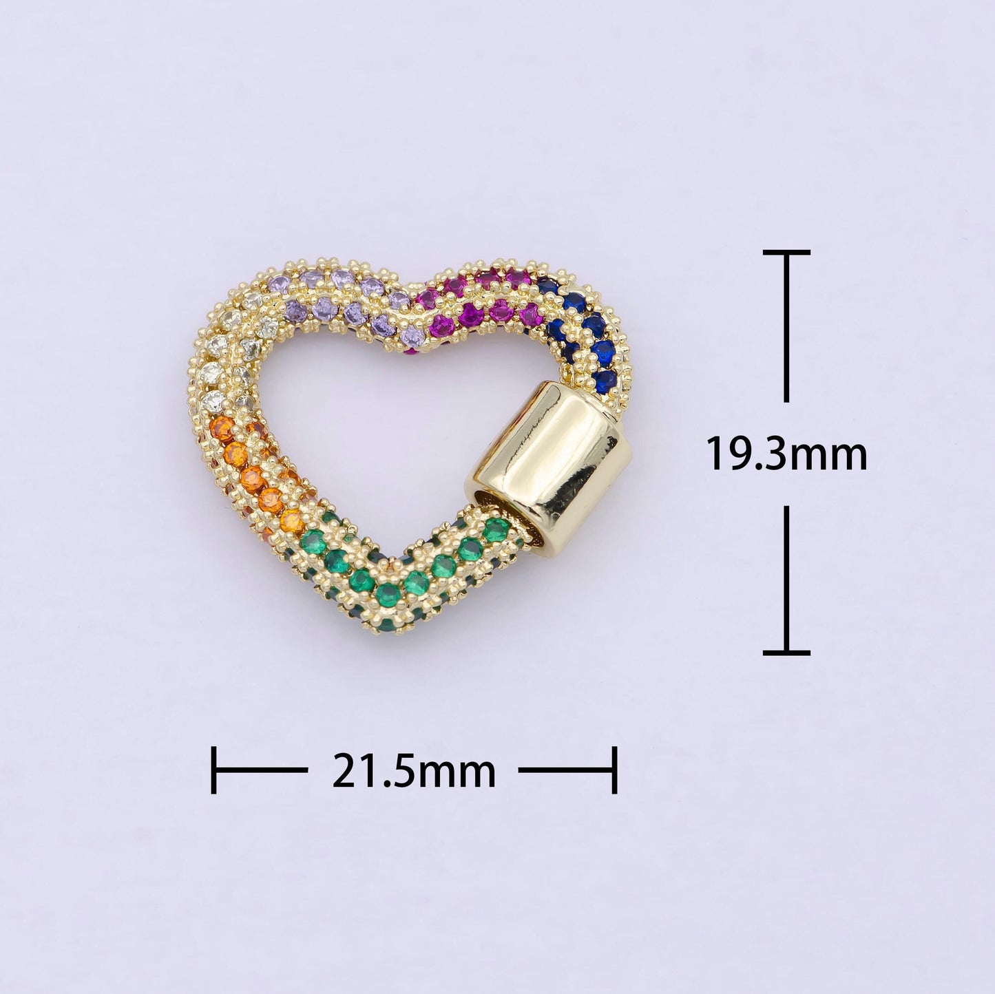 Multi color gold fill heart screw lock clasp cz micro pave carabiner k-025
