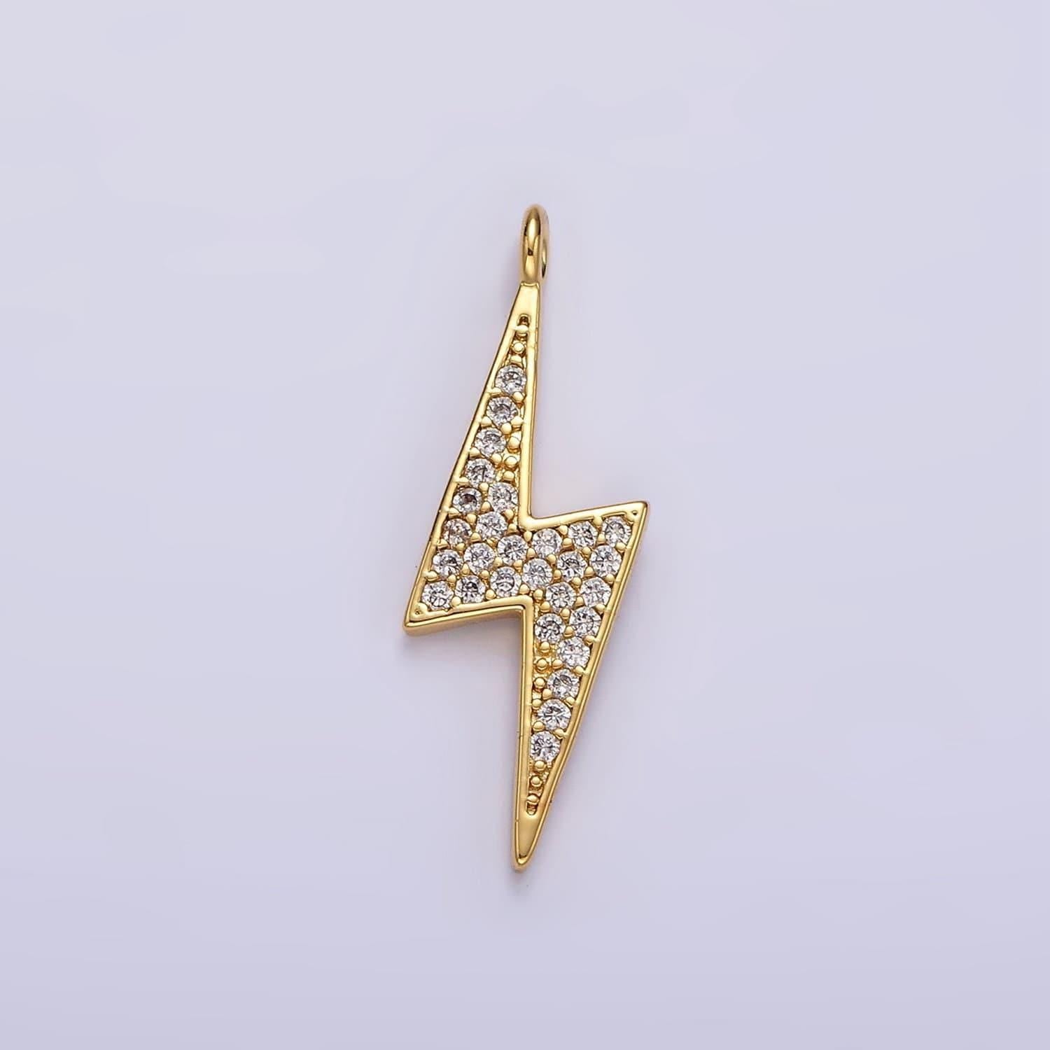 14k gold filled 25.5mm clear micro paved cz thunder lightning bolt charm in gold & silver | ag402 ag403