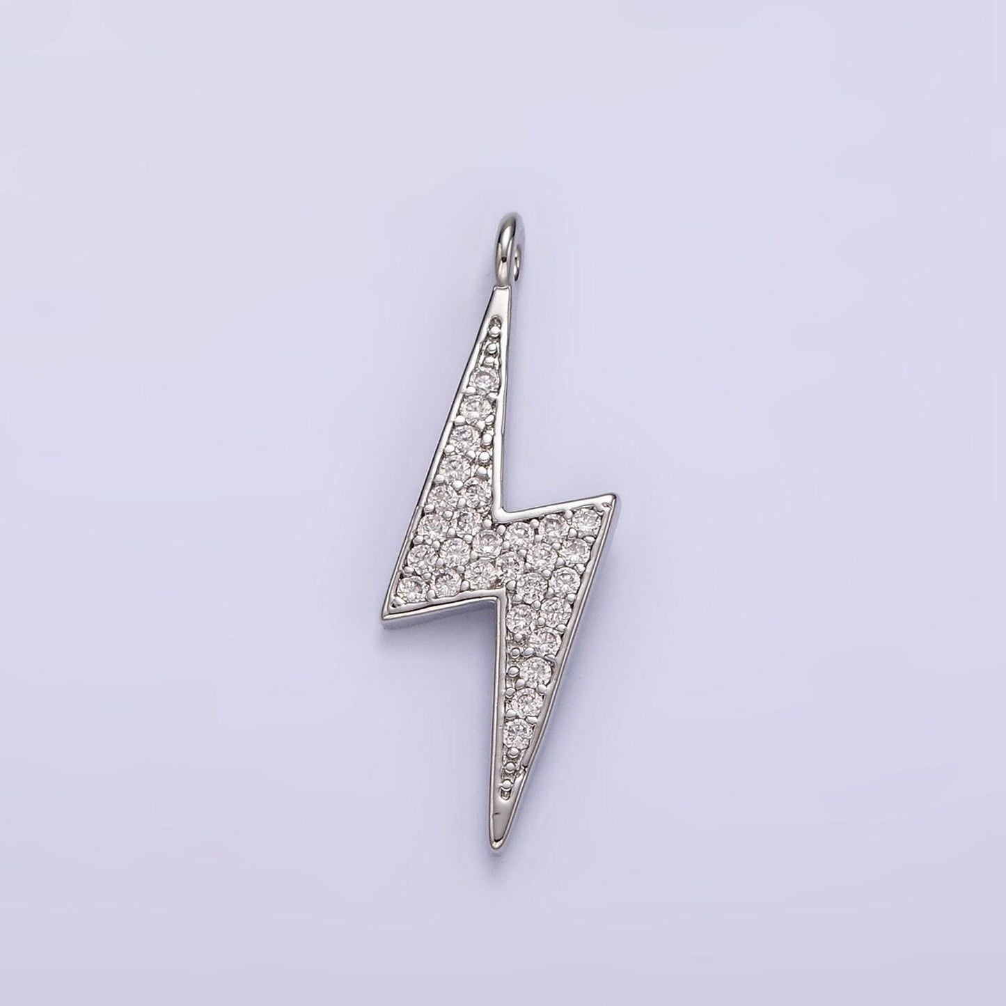 14k gold filled 25.5mm clear micro paved cz thunder lightning bolt charm in gold & silver | ag402 ag403