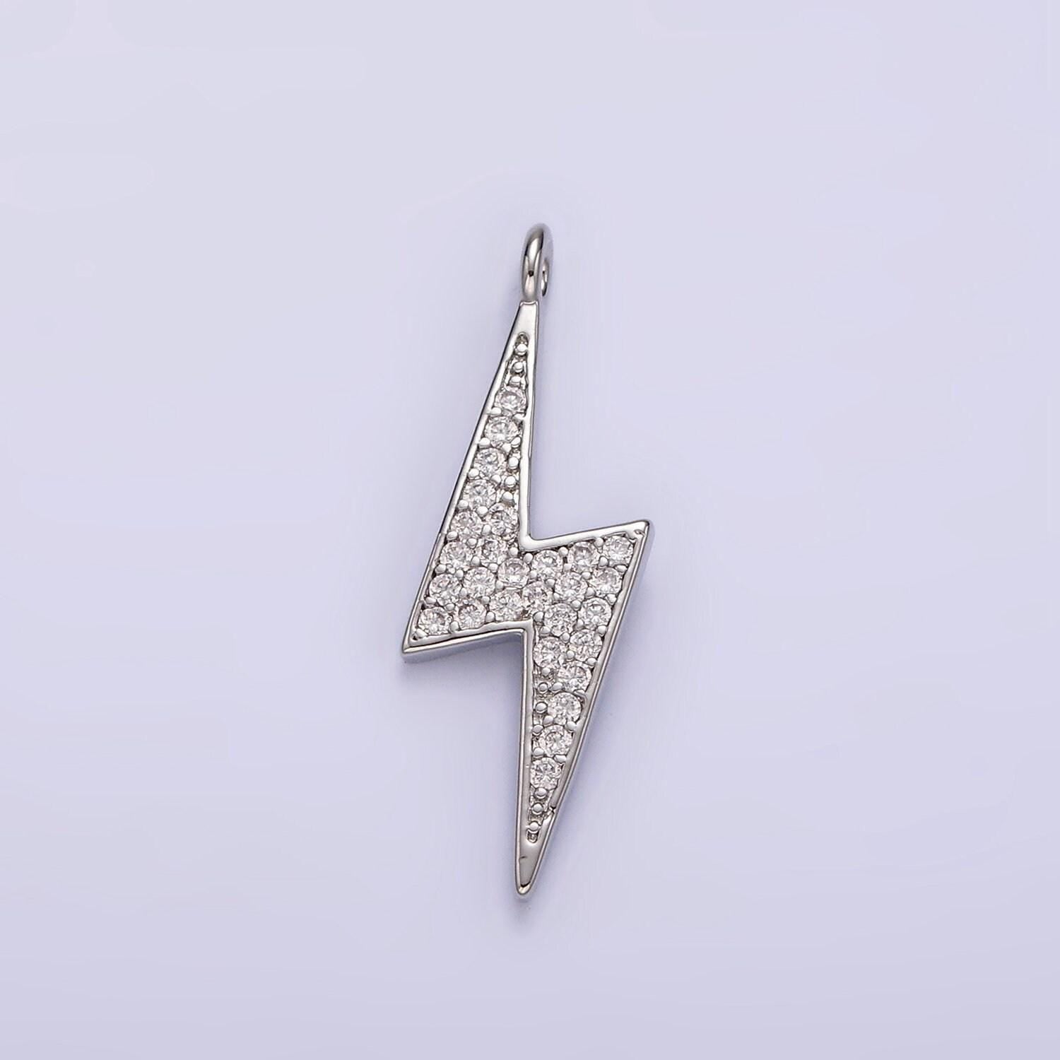 14k gold filled 25.5mm clear micro paved cz thunder lightning bolt charm in gold & silver | ag402 ag403