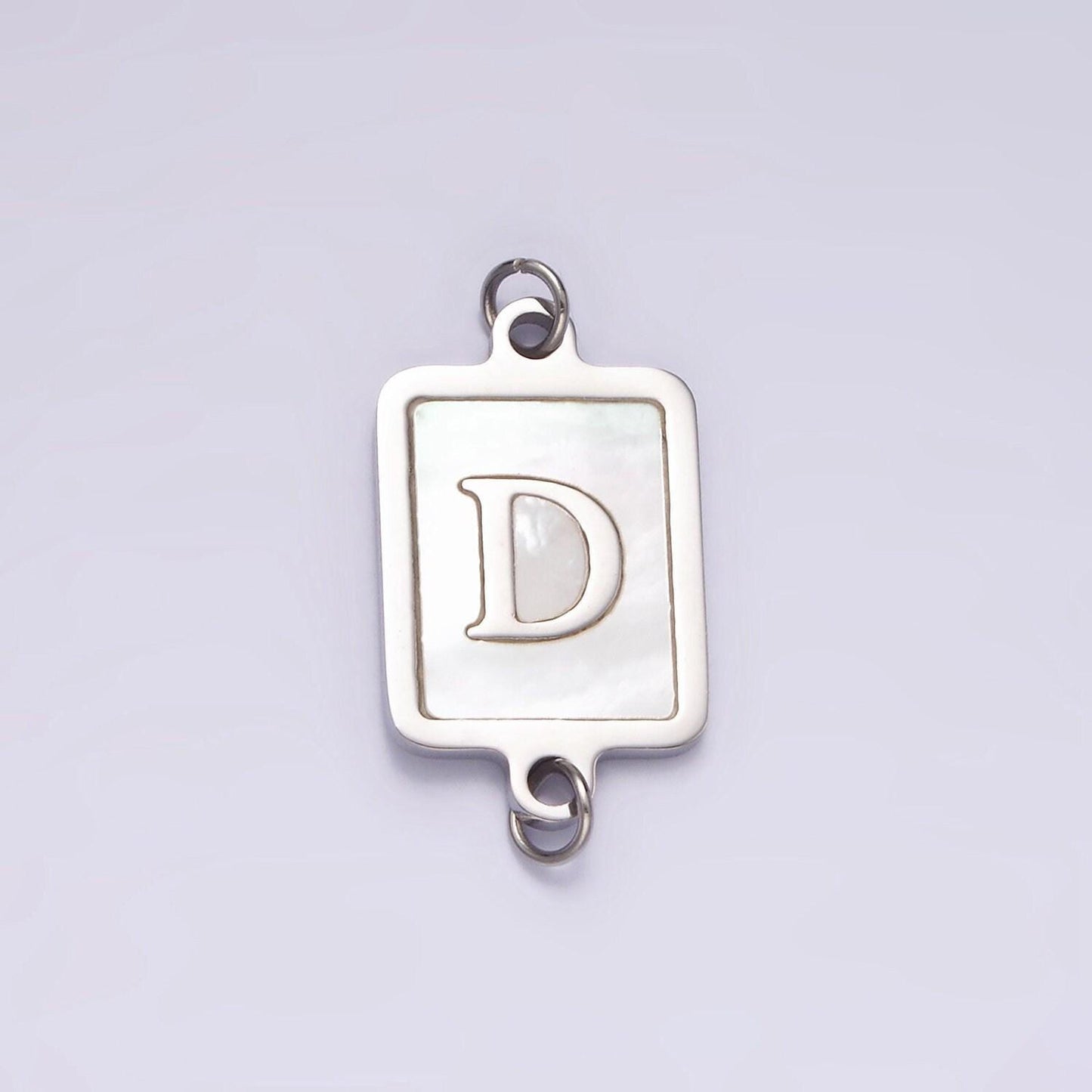 Stainless steel a-z initial letter alphabet charm connector shell pearl rectangular silver link connector | a1106-a1118