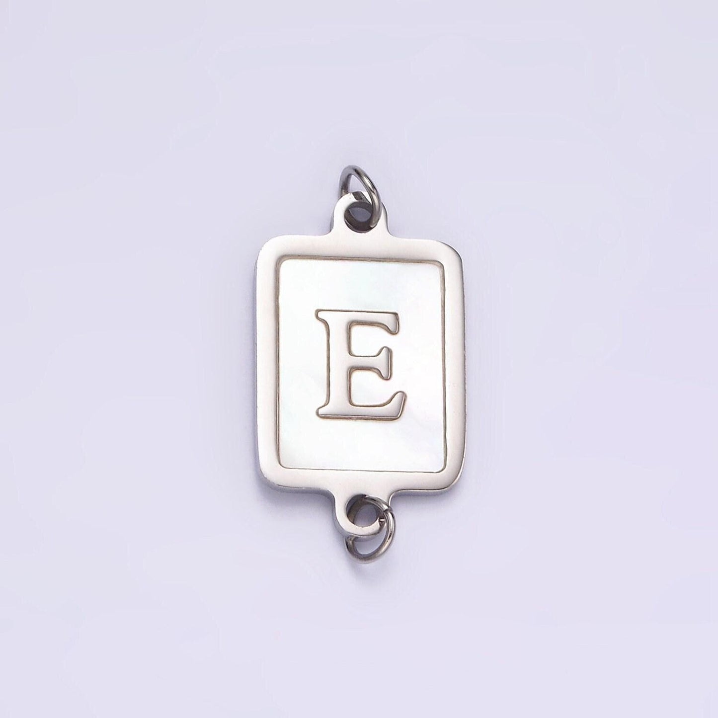 Stainless steel a-z initial letter alphabet charm connector shell pearl rectangular silver link connector | a1106-a1118