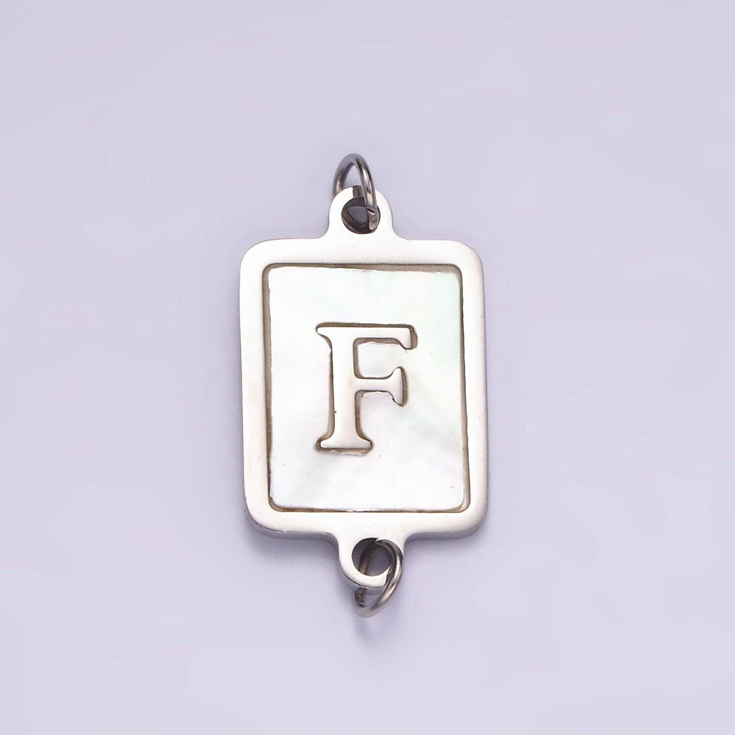 Stainless steel a-z initial letter alphabet charm connector shell pearl rectangular silver link connector | a1106-a1118