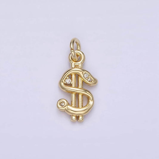14k gold filled dollar money sign clear cz charm | ac900