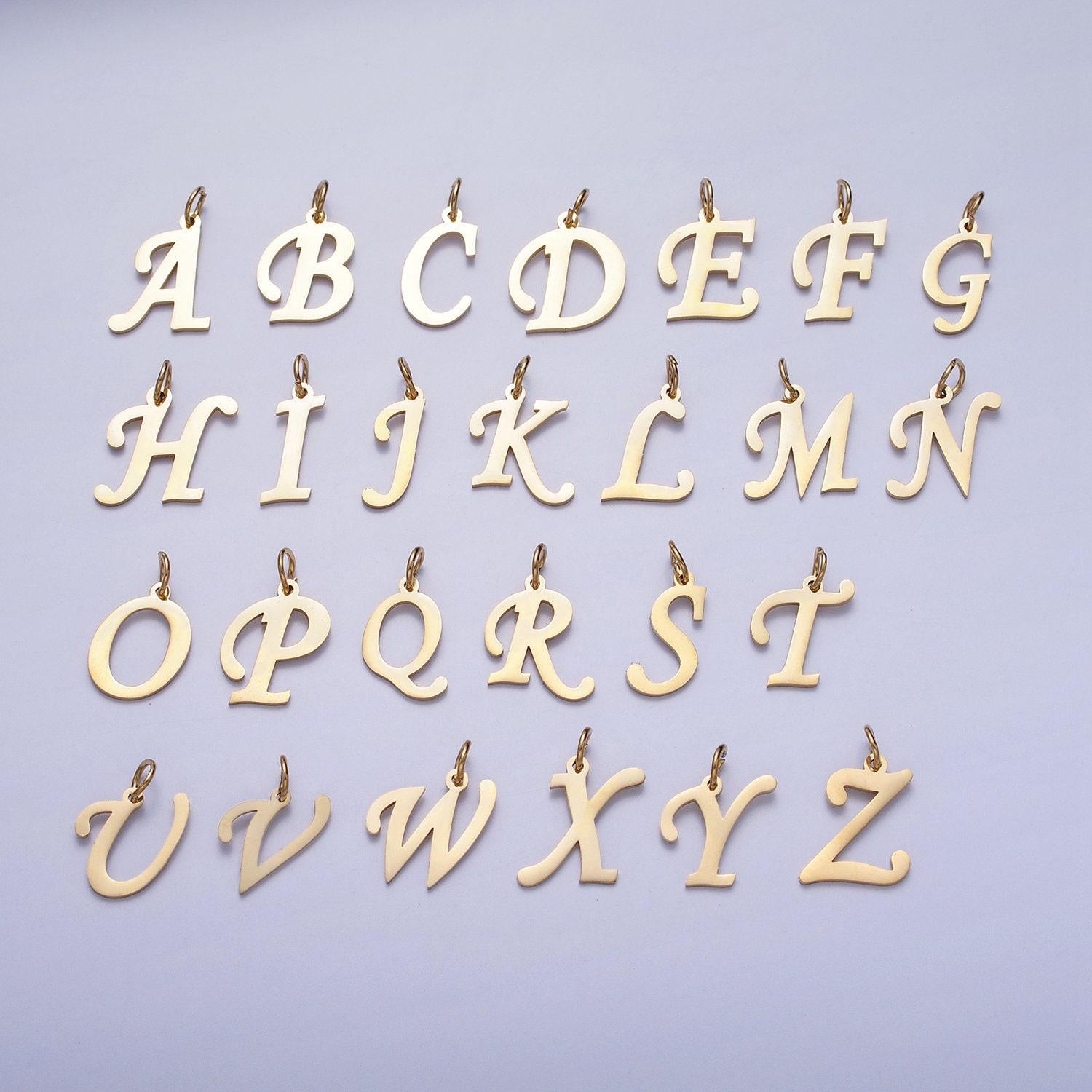 Dainty gold script cursive stainless steel initial letter add on charm for necklace bracelet pendant jewelry making supply a625-a637