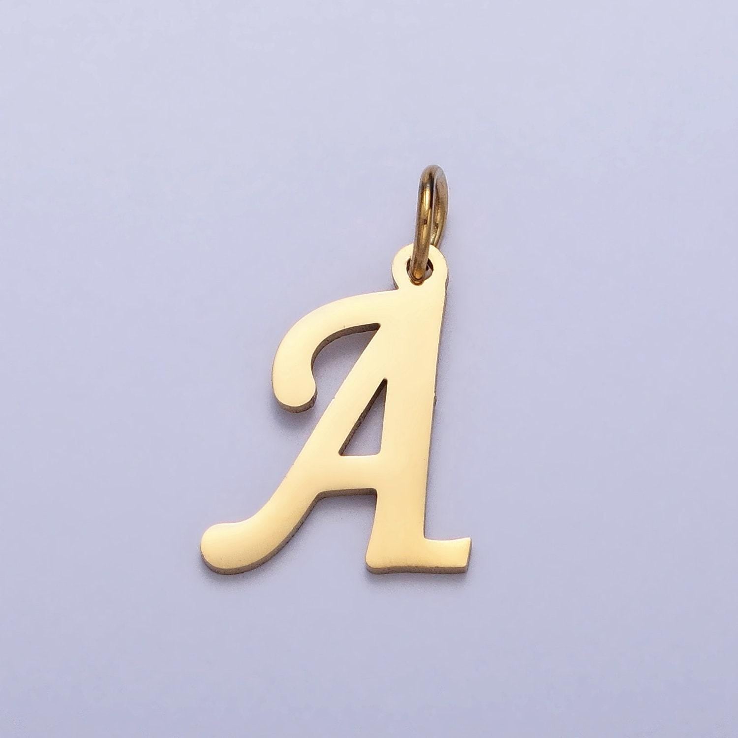 Dainty gold script cursive stainless steel initial letter add on charm for necklace bracelet pendant jewelry making supply a625-a637