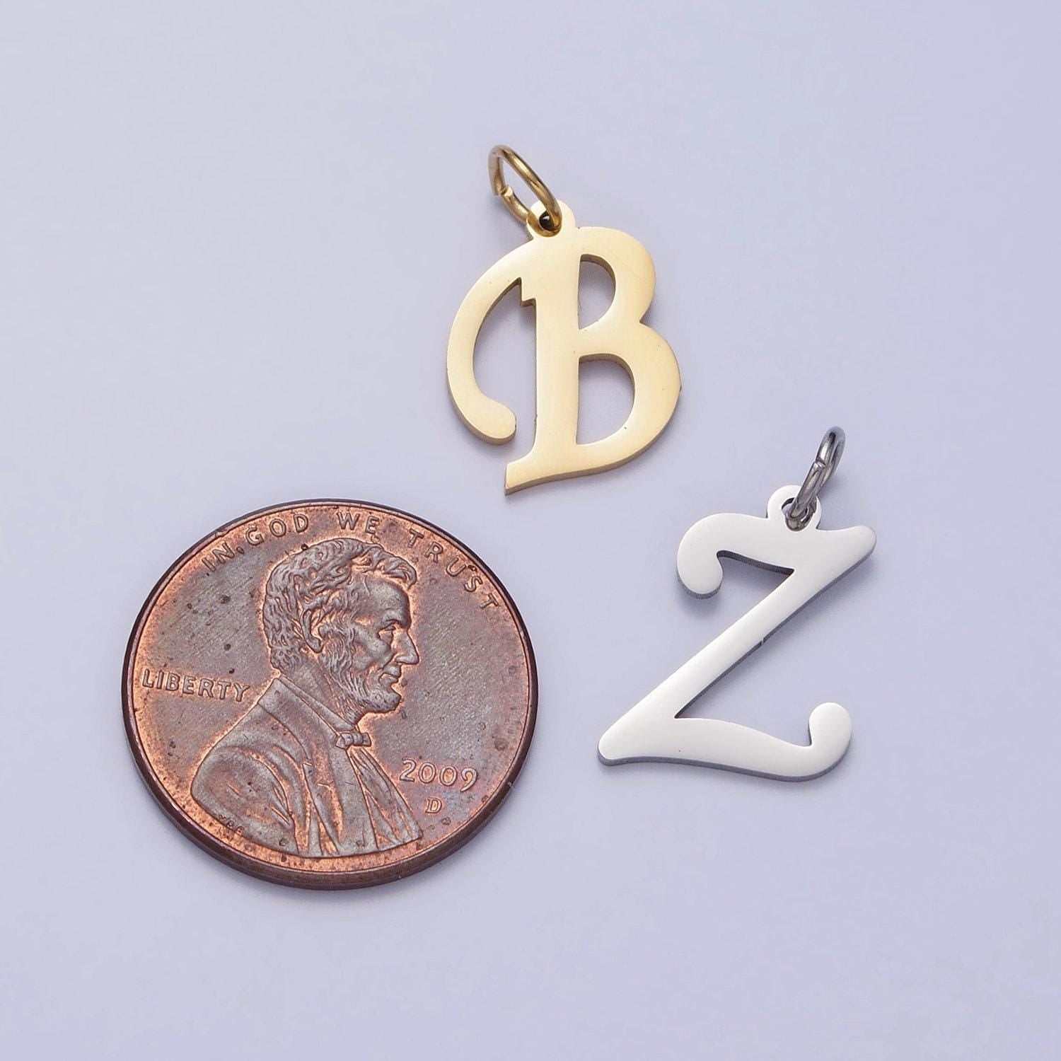 Dainty gold script cursive stainless steel initial letter add on charm for necklace bracelet pendant jewelry making supply a625-a637