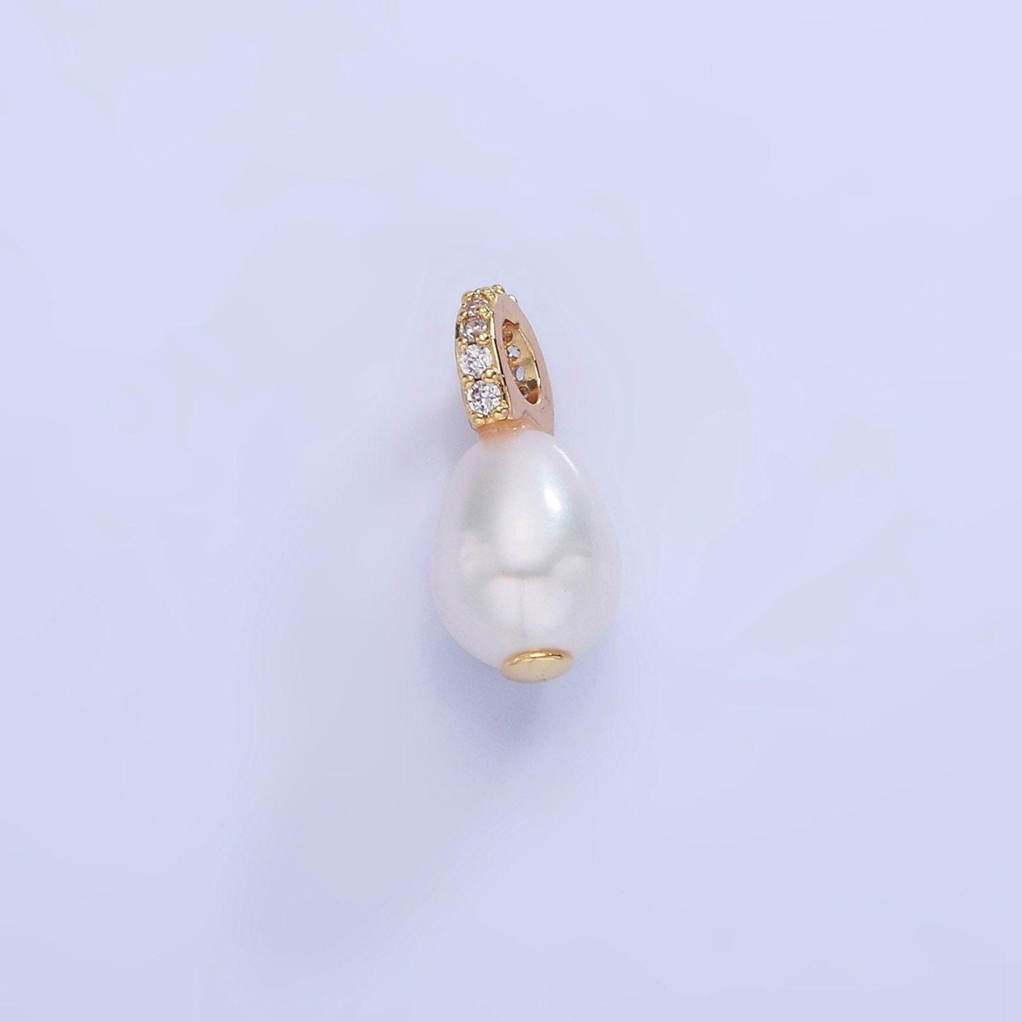 Tiny pearl charms white pearl drop pendants dainty charm necklace pendant 6mm pearl drop with cz bail p1731