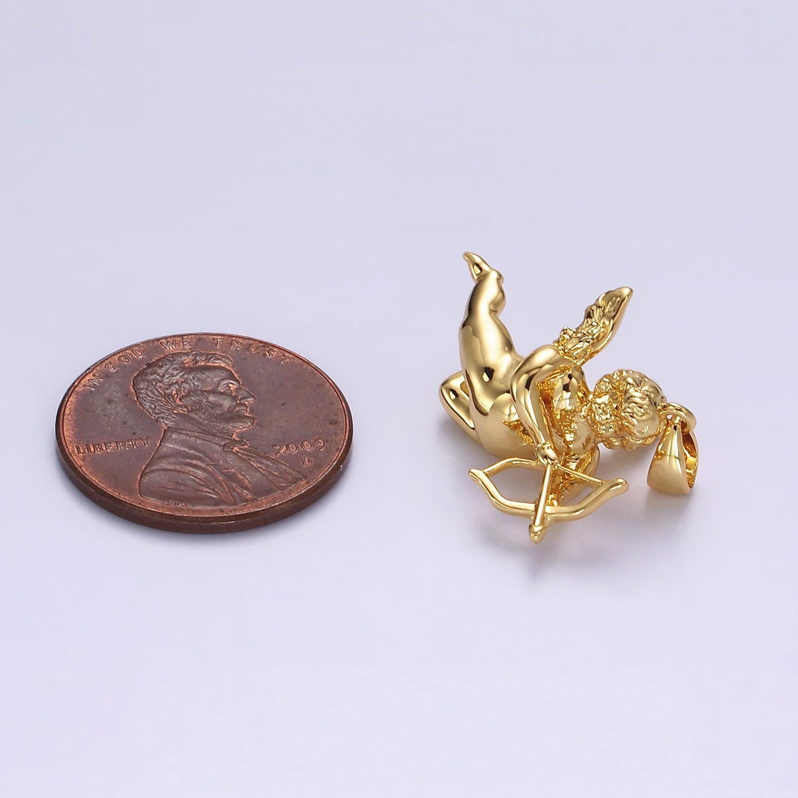 14k gold filled 23mm cherub baby angel mini pendant in gold & silver | n1268 n1269